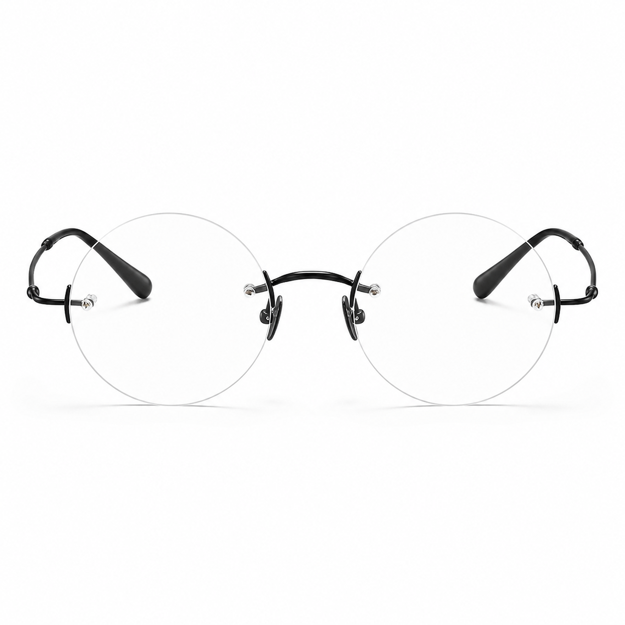 Black Unisex Round Pure Titanium Rimless Glasses, clean front view