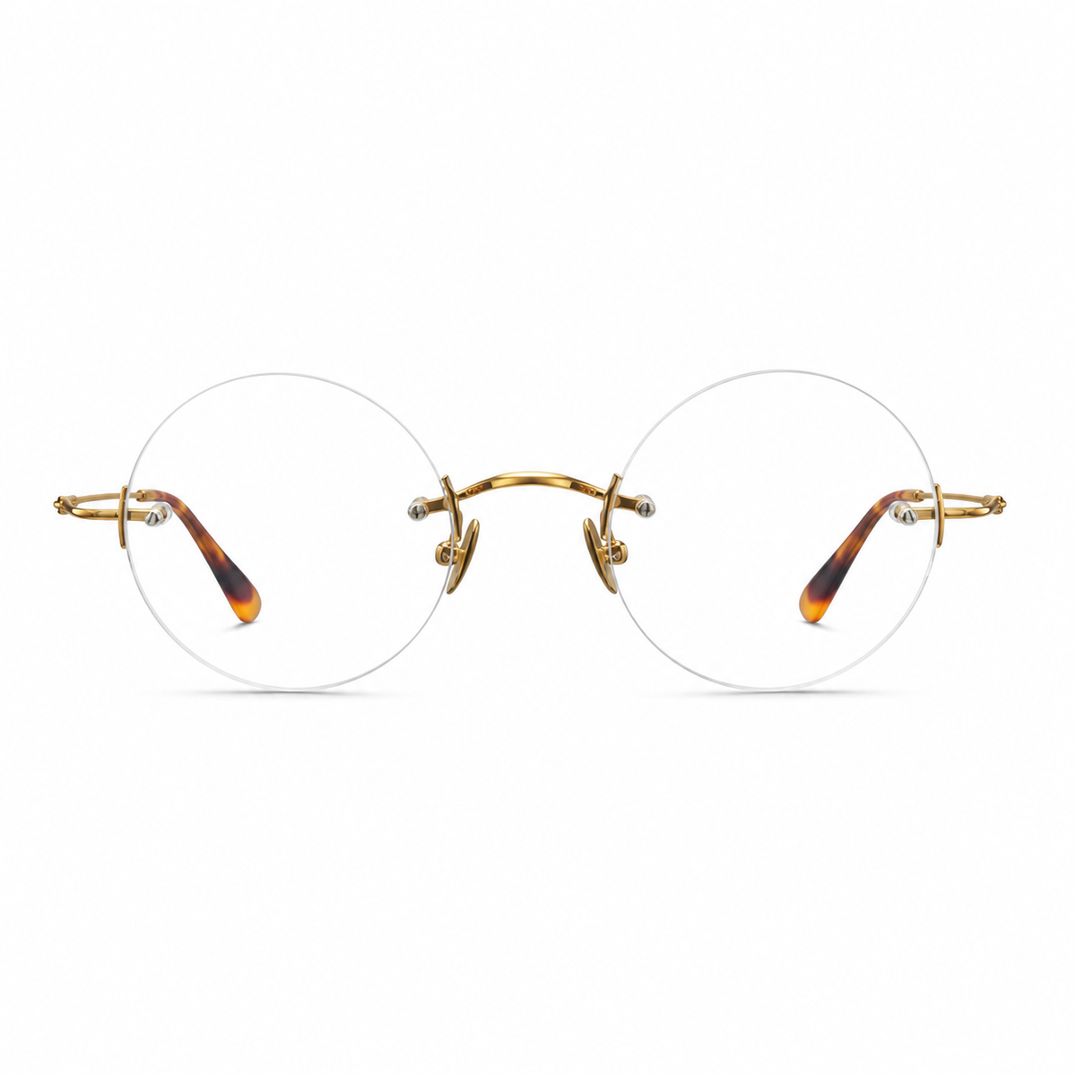 Gold Unisex Round Pure Titanium Rimless Glasses, clean front view