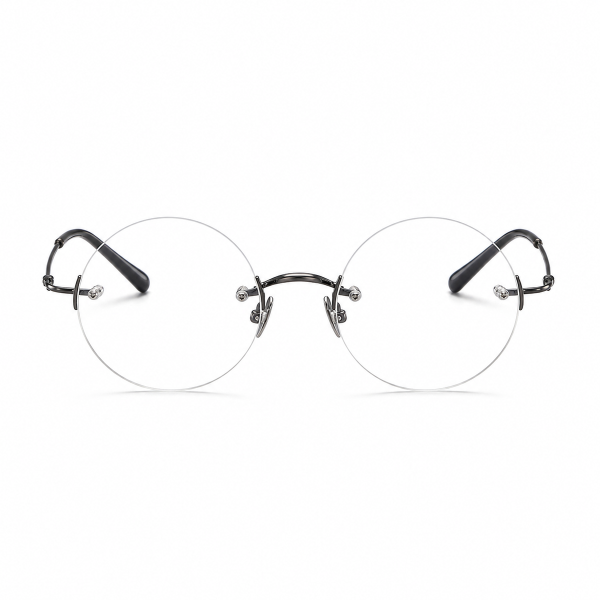 Gunmetal Unisex Round Pure Titanium Rimless Glasses, clean front view