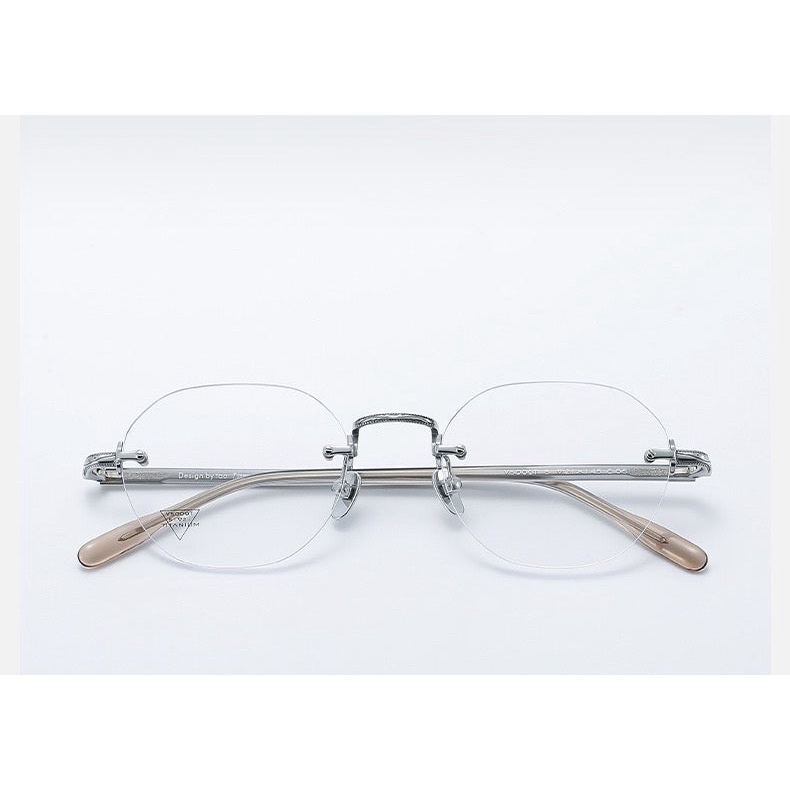 Silver/Grey Brown Women's Titanium-Acetate Rimless Soft-Square Glasses, clean front product view