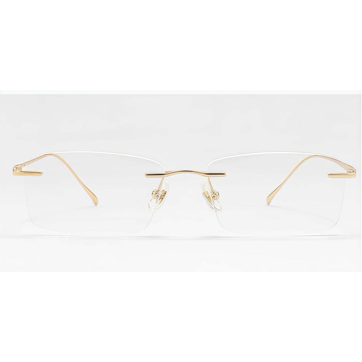 Gold Unisex Pure Titanium Rimless Rectangular Glasses, clean front product view