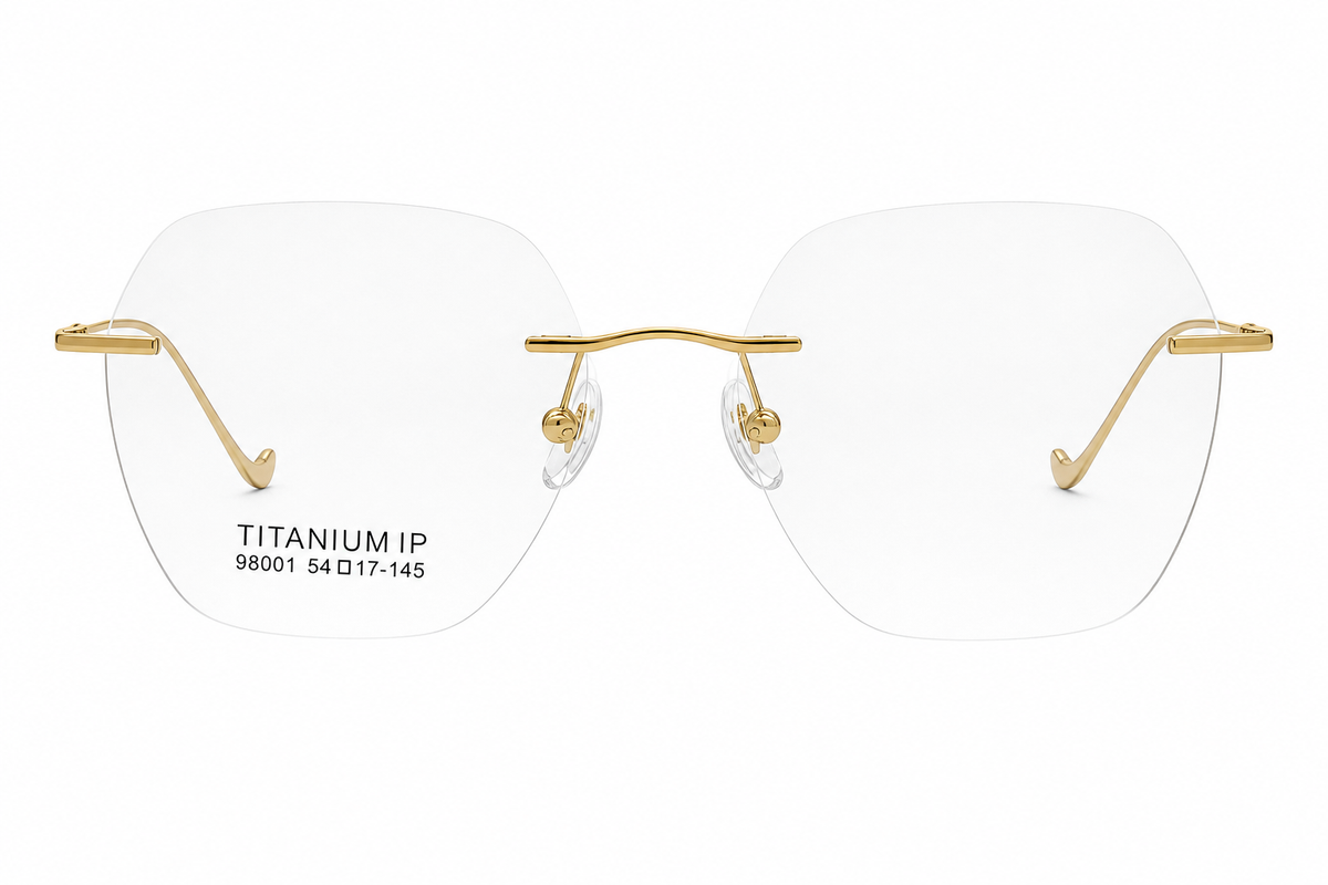 Gold Women's Pure Titanium Rimless Soft-Square Glasses, clean front product view