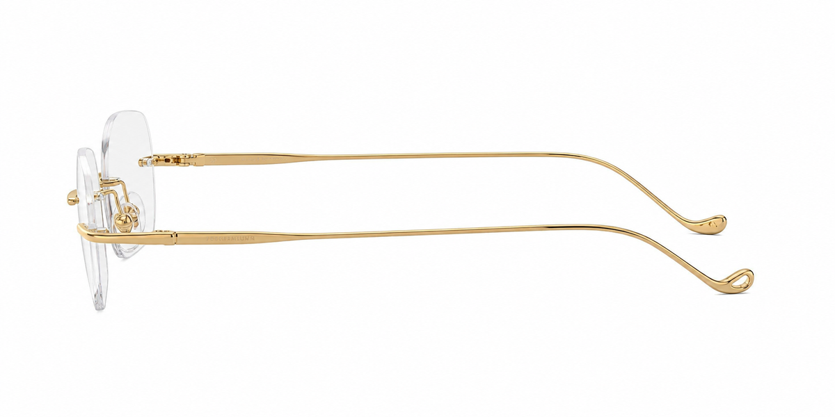 Gold Women's Pure Titanium Rimless Soft-Square Glasses, side temple product view