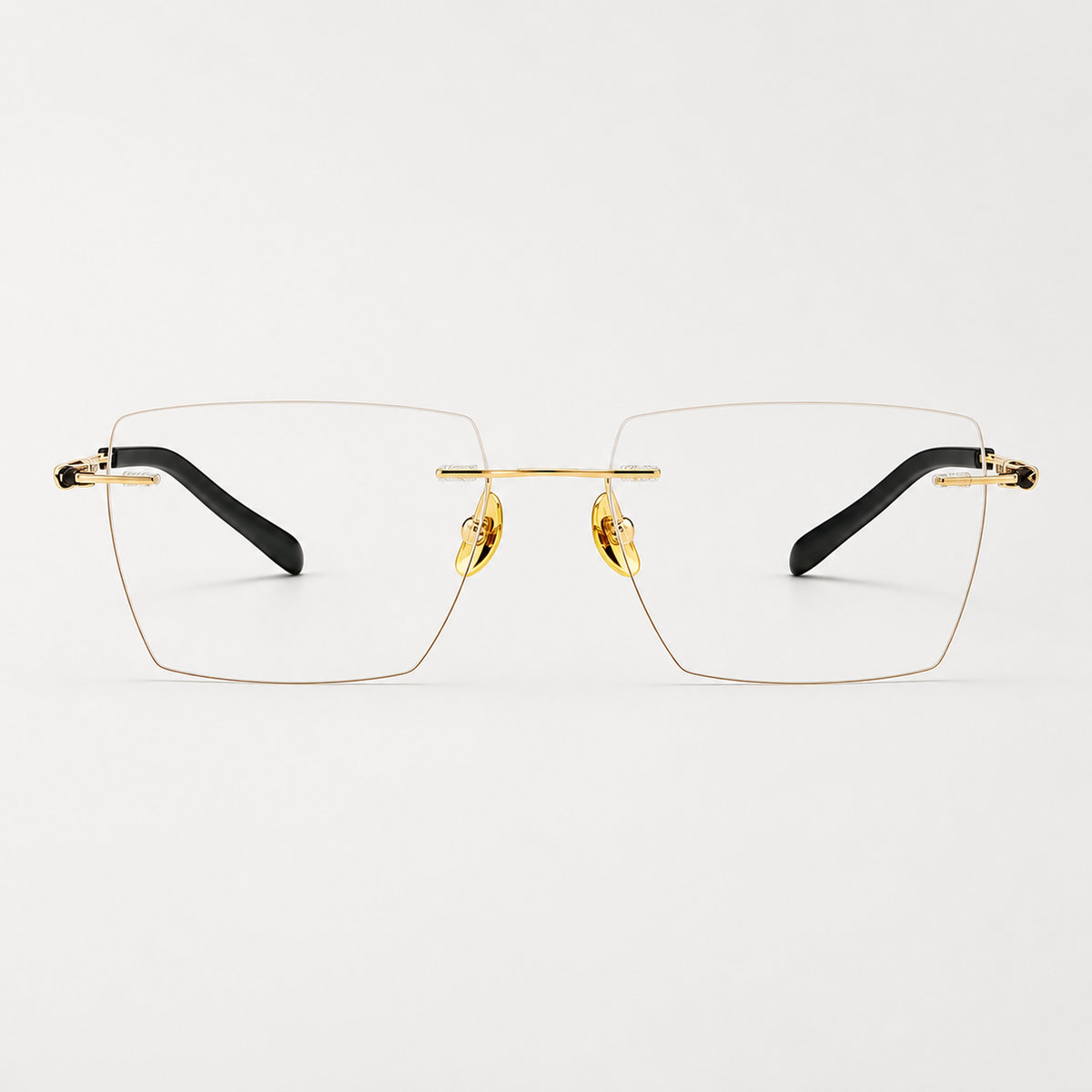 Gold/Black unisex titanium alloy rimless large geometric rectangular glasses, front product view