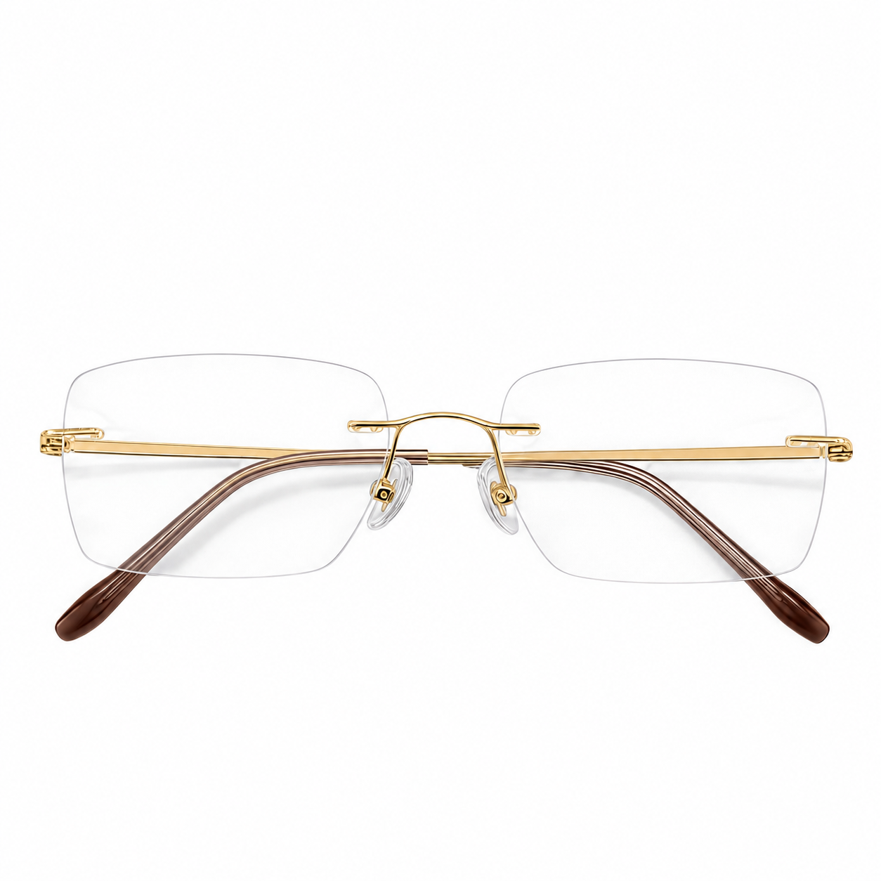Gold Men's Pure Titanium Rimless Rounded-Rectangle Glasses, clean front product view