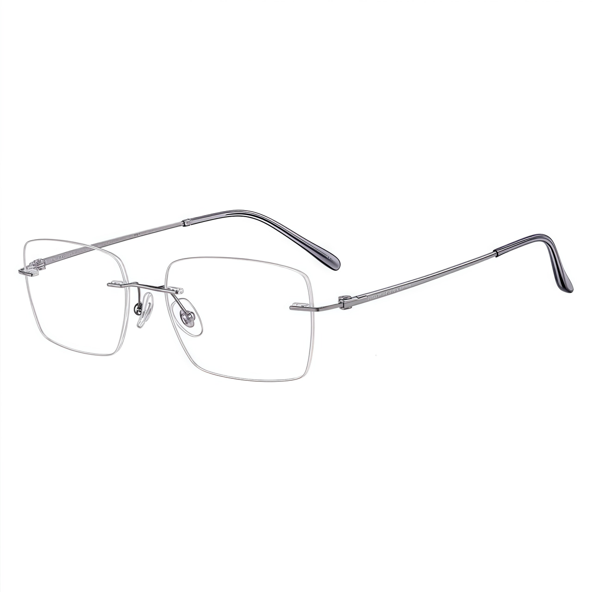 Gunmetal Men's Pure Titanium Rimless Rounded-Rectangle Glasses, 45-degree product view