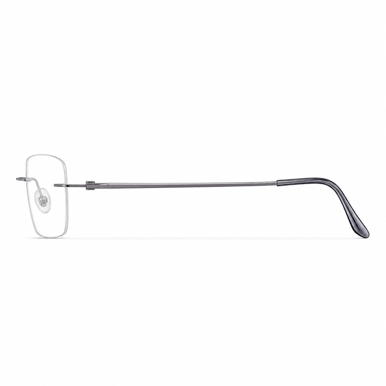 Gunmetal Men's Pure Titanium Rimless Rounded-Rectangle Glasses, side temple product view