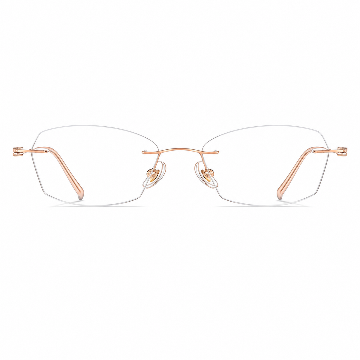 Rose Gold Women's Geometric Pure Titanium Rimless Glasses, clean front view
