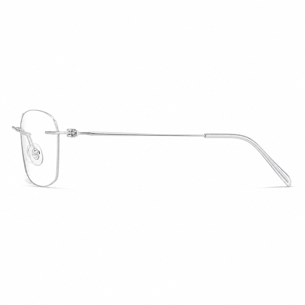 Silver Women's Geometric Pure Titanium Rimless Glasses, side temple view