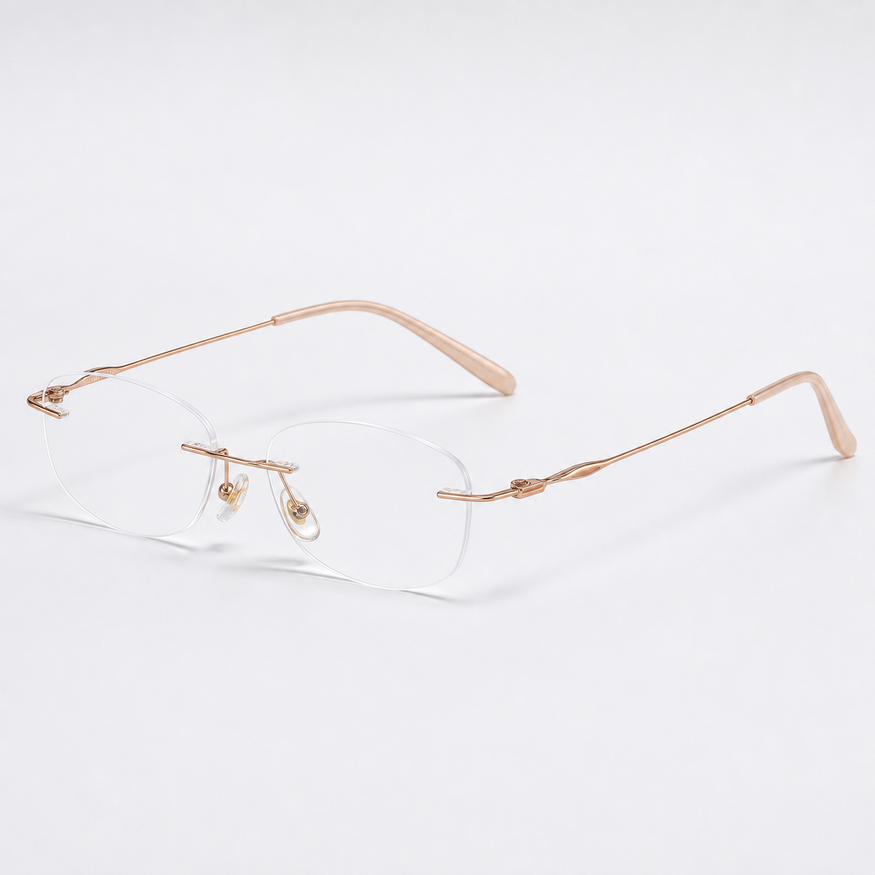 Gold women's titanium alloy rimless soft butterfly glasses, 45-degree product view