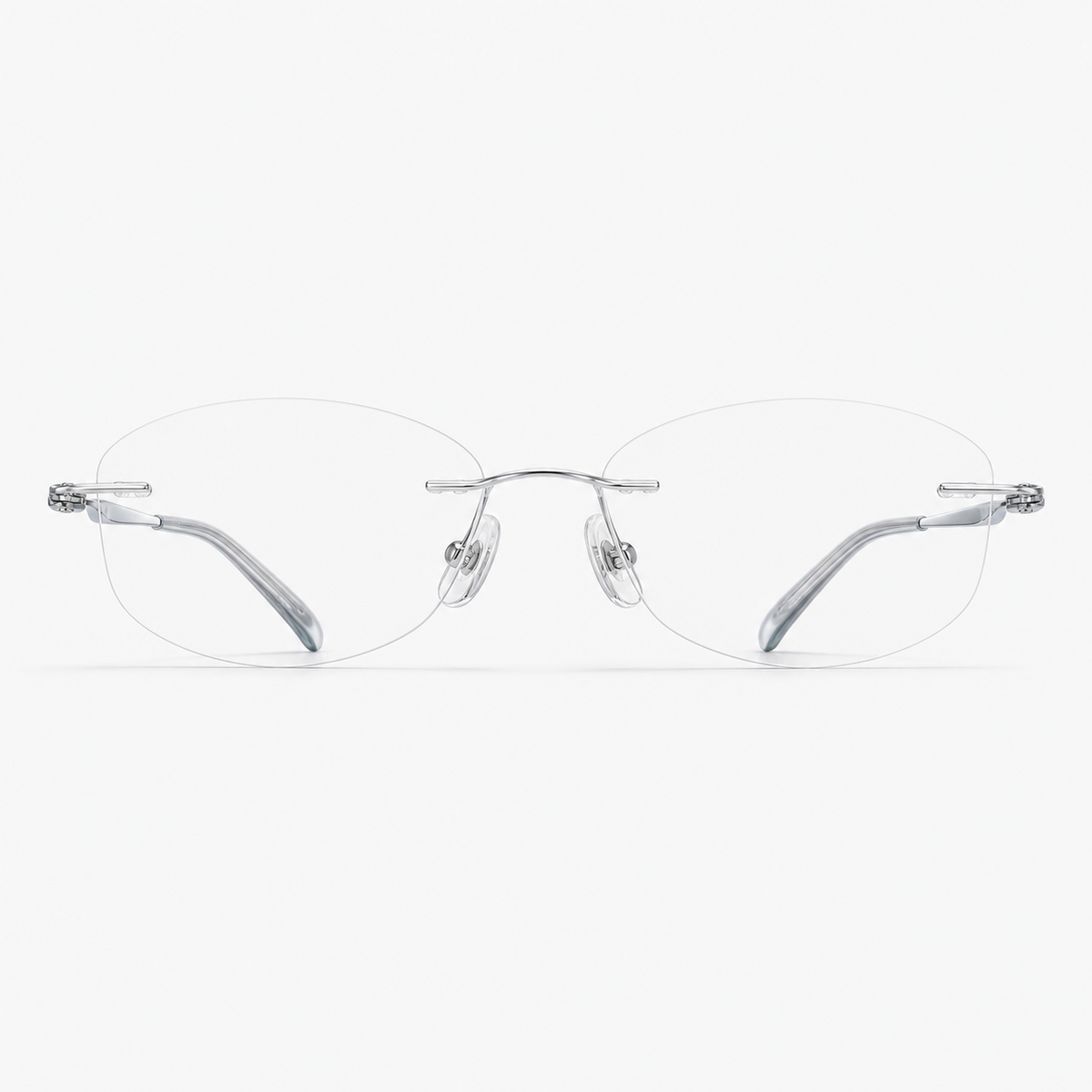 Silver women's titanium alloy rimless soft butterfly glasses, front product view