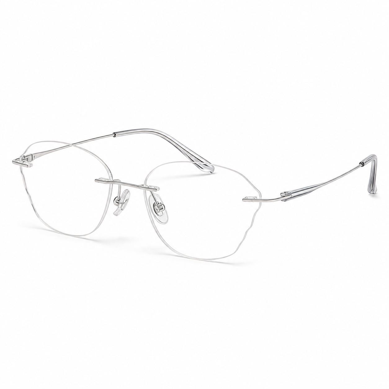 Blue/Silver Women's Wide Oval Pure Titanium Rimless Glasses, 45-degree view