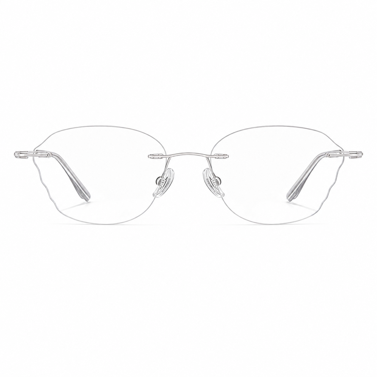 Blue/Silver Women's Wide Oval Pure Titanium Rimless Glasses, clean front view