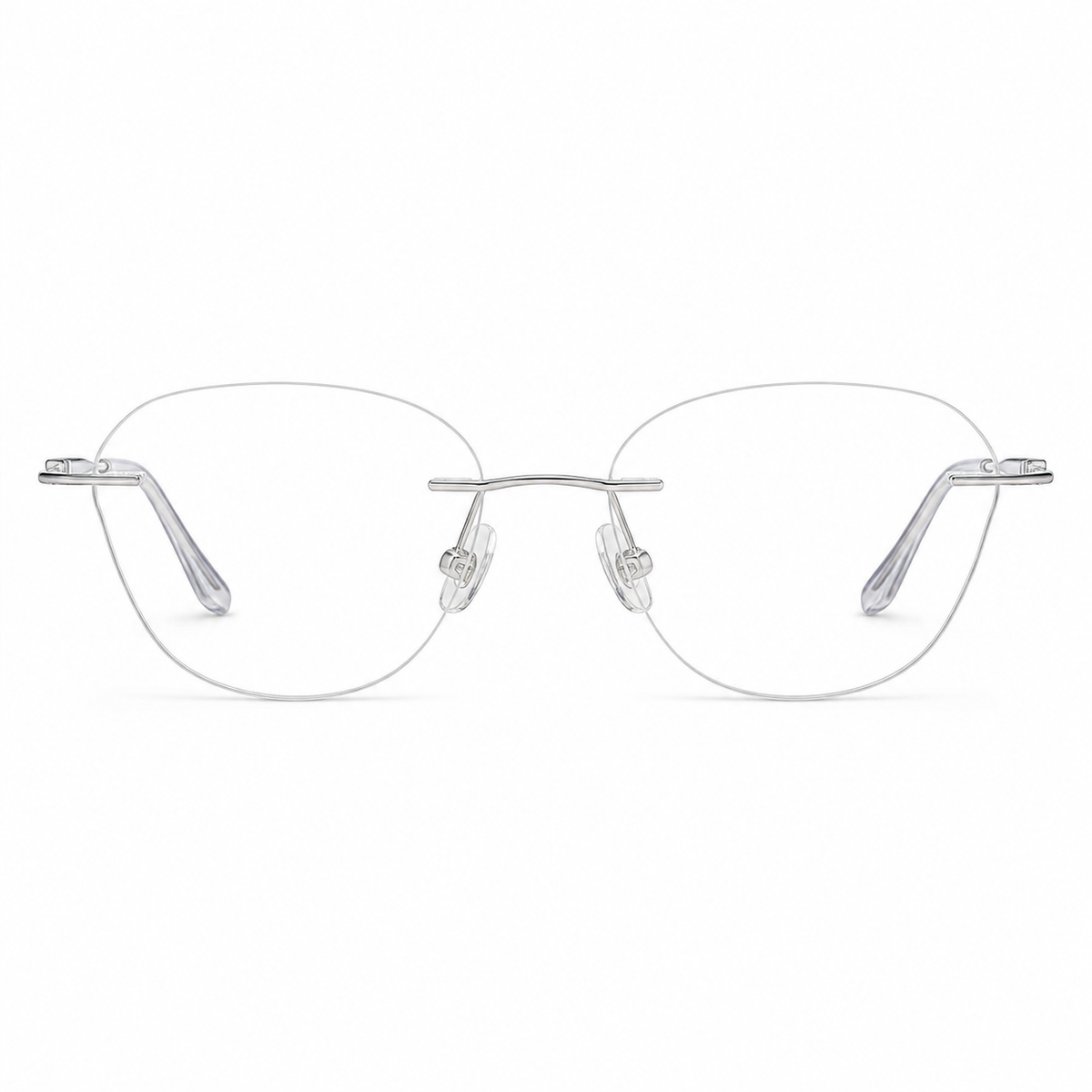 Green/Silver Women's Wide Oval Pure Titanium Rimless Glasses, clean front view