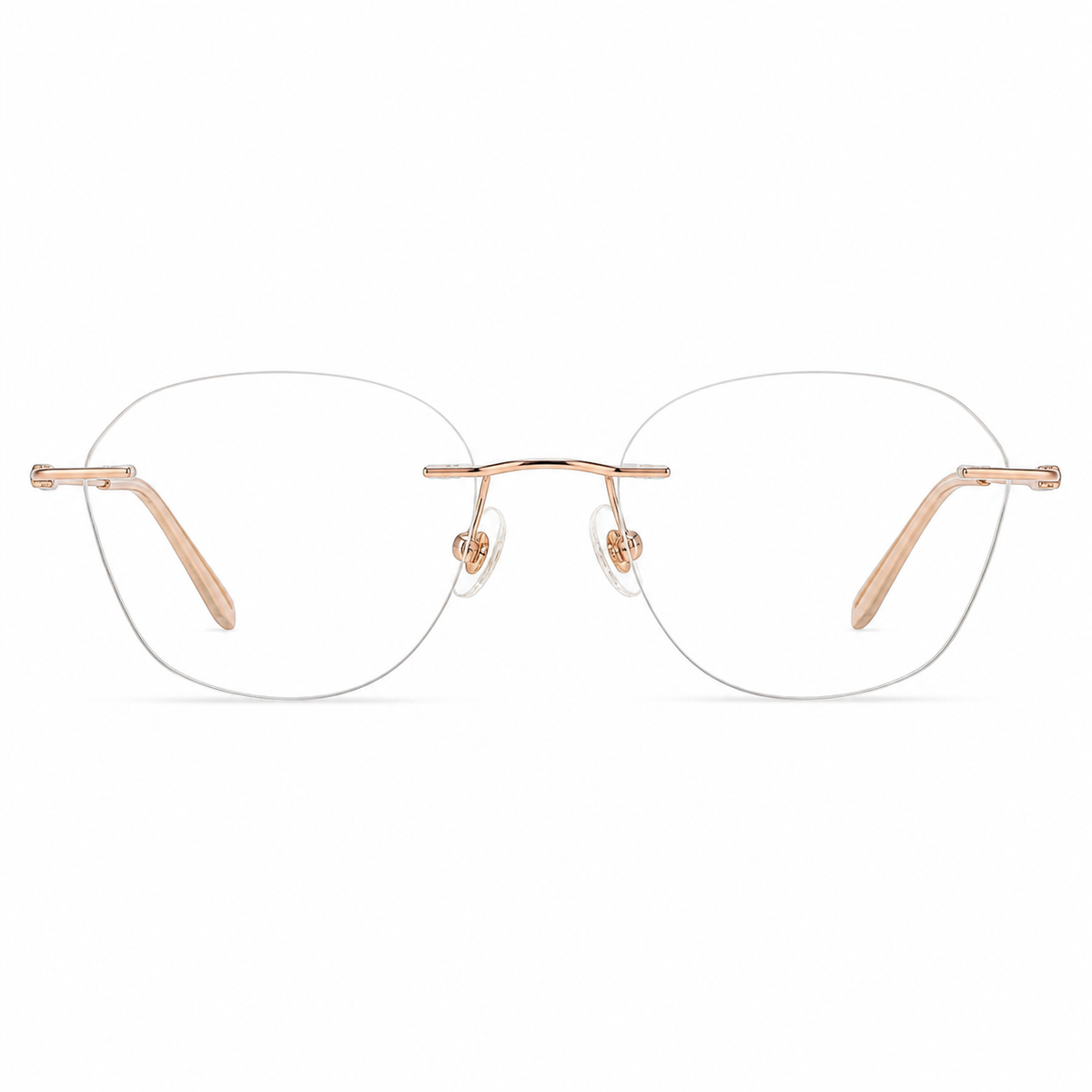 Rose Gold Women's Wide Oval Pure Titanium Rimless Glasses, clean front view