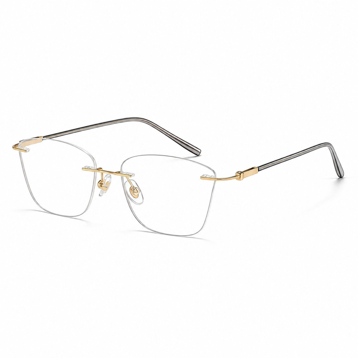 Gold Women's Square Pure Titanium Rimless Glasses, 45-degree view