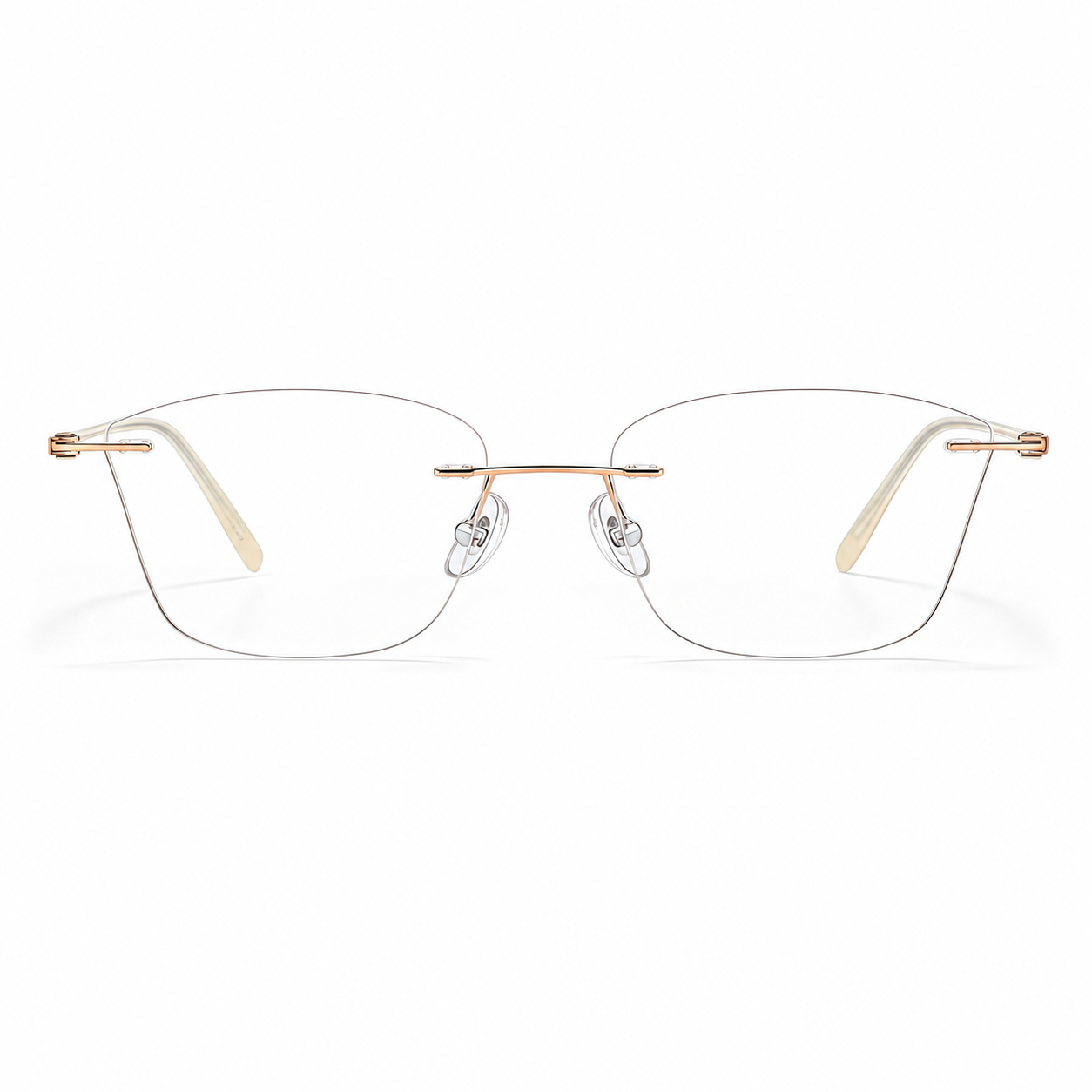 Rose Gold Women's Square Pure Titanium Rimless Glasses, clean front view