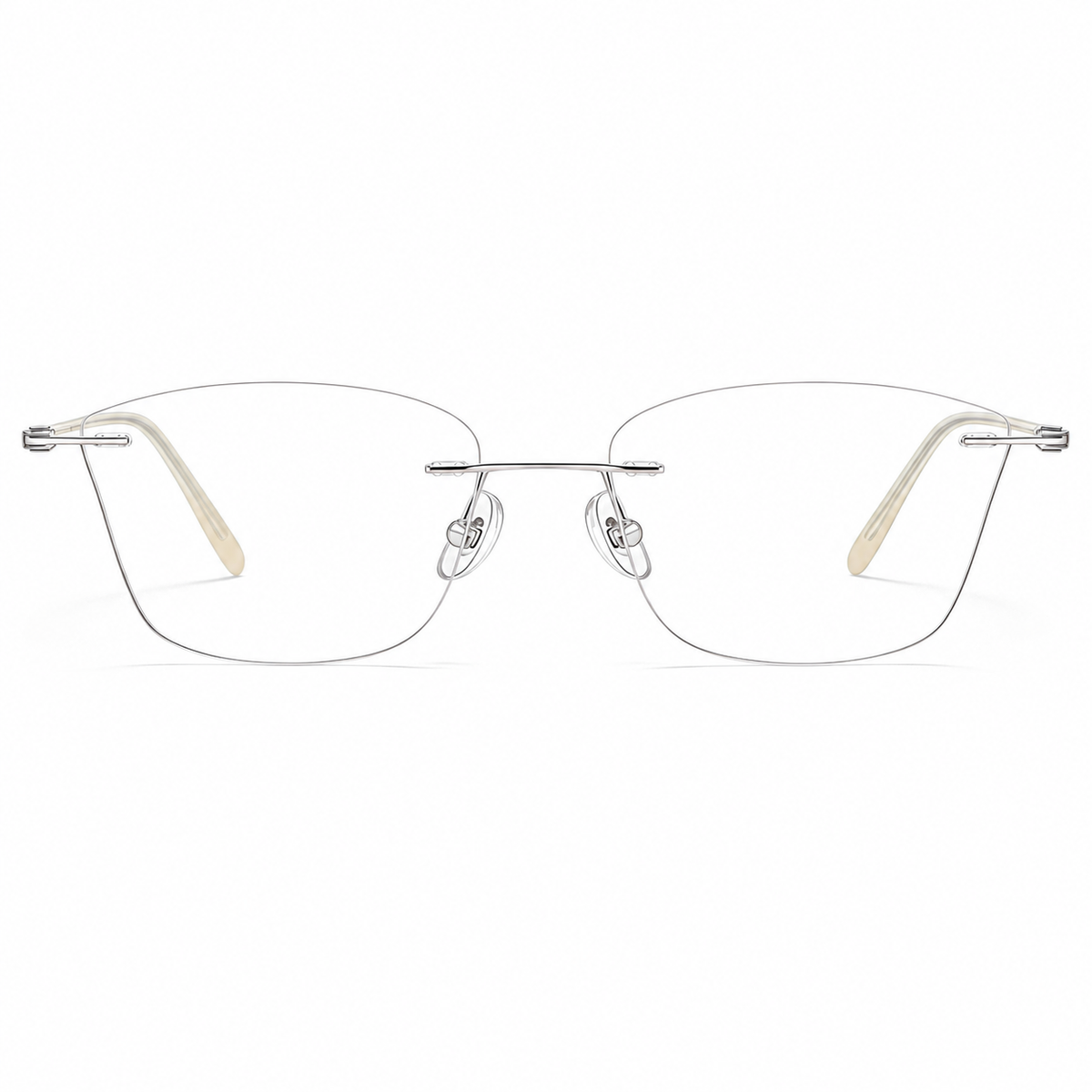 Silver Women's Square Pure Titanium Rimless Glasses, clean front view