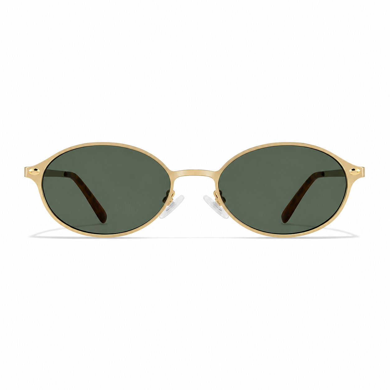 Gold and Green women's narrow metal oval UV400 sunglasses, front product view