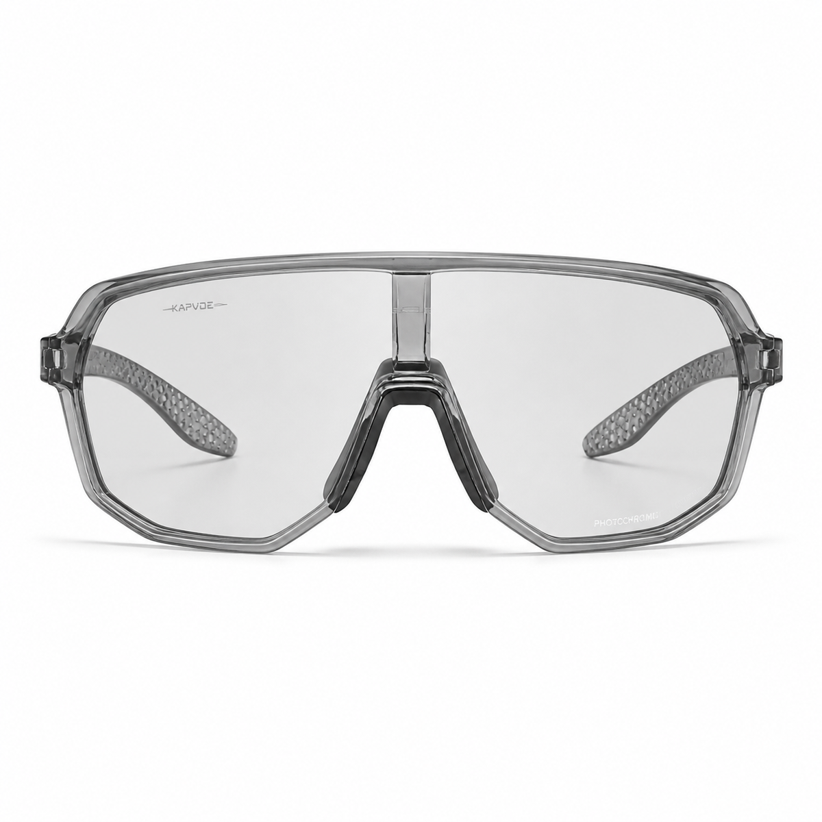 Crystal Grey Frame/Photochromic Grey Lens Unisex TR Photochromic Full-Rim Cycling Sunglasses, clean front product view