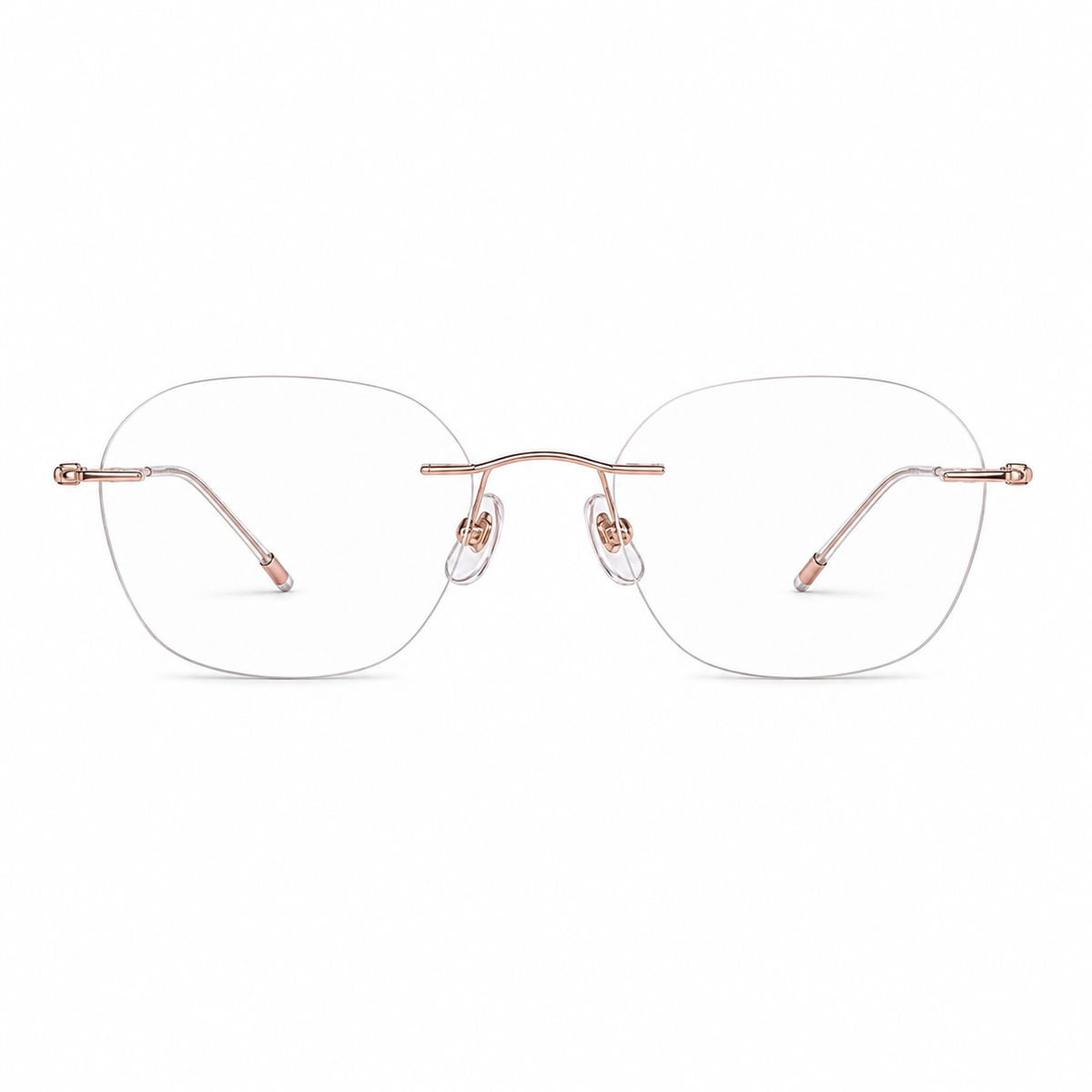 Crystal Pink Women's Lightweight Round Titanium Rimless Glasses, clean front view