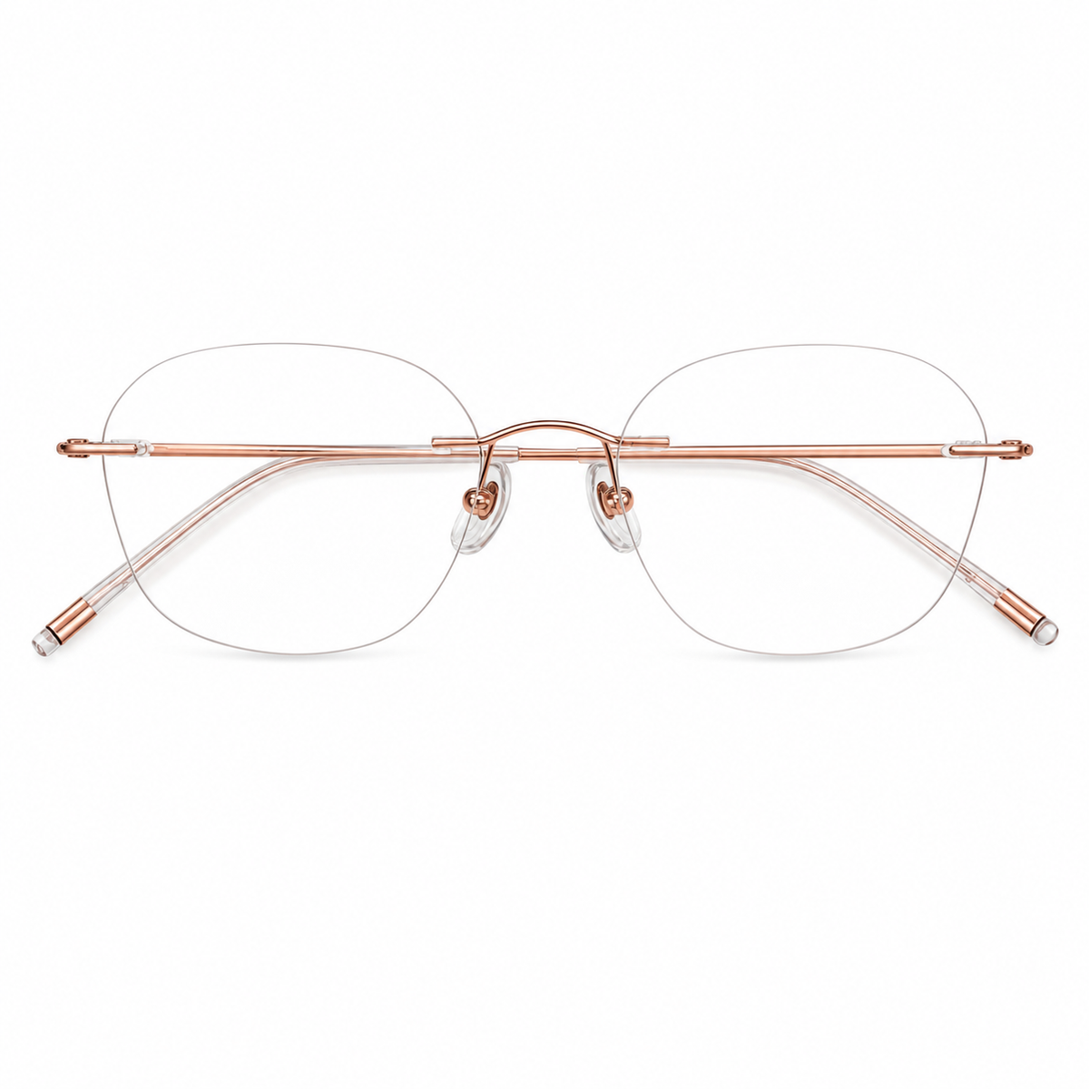 Rose Gold Women's Lightweight Round Titanium Rimless Glasses, clean front view