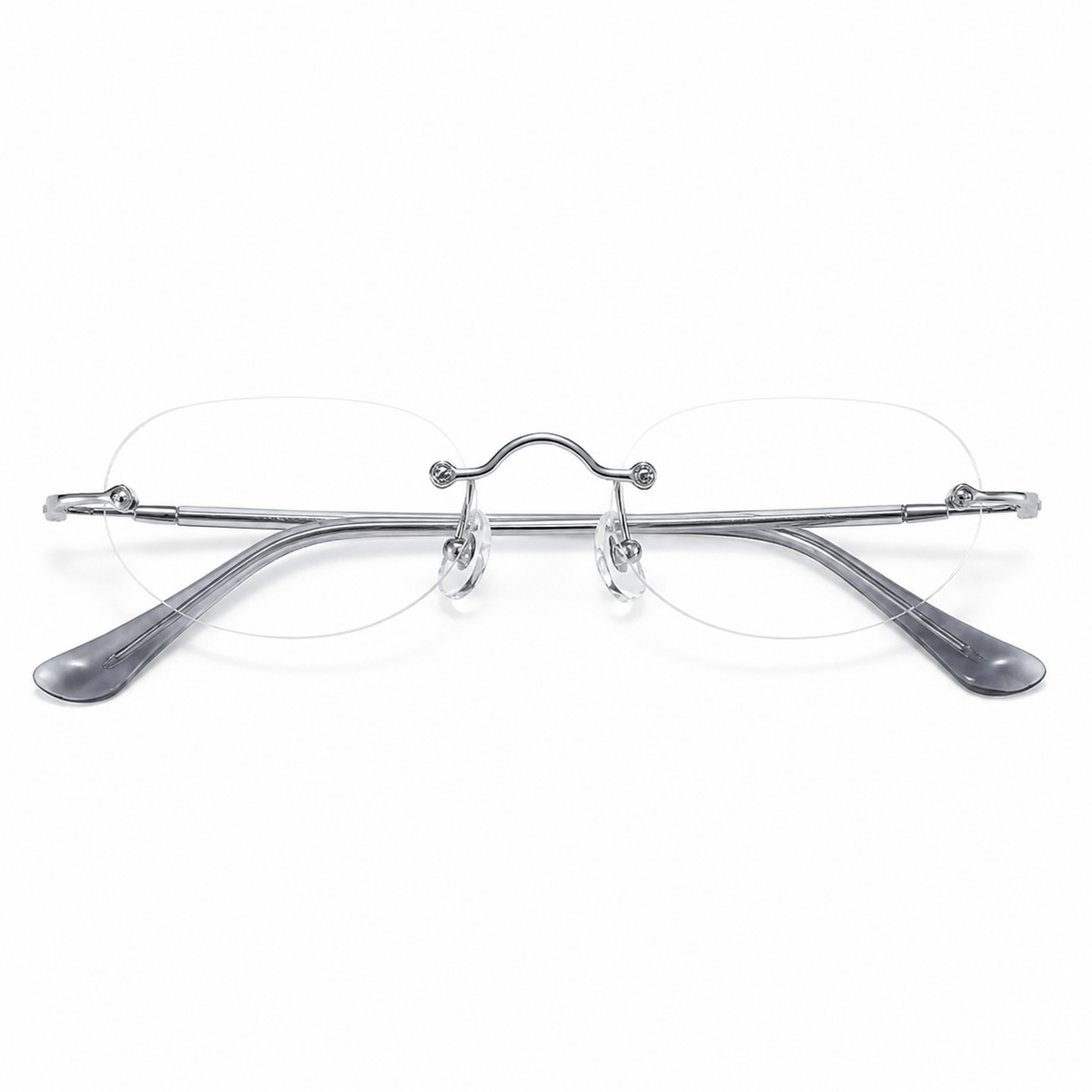Crystal Grey/Silver Unisex Rectangular Titanium Rimless Glasses, clean front view