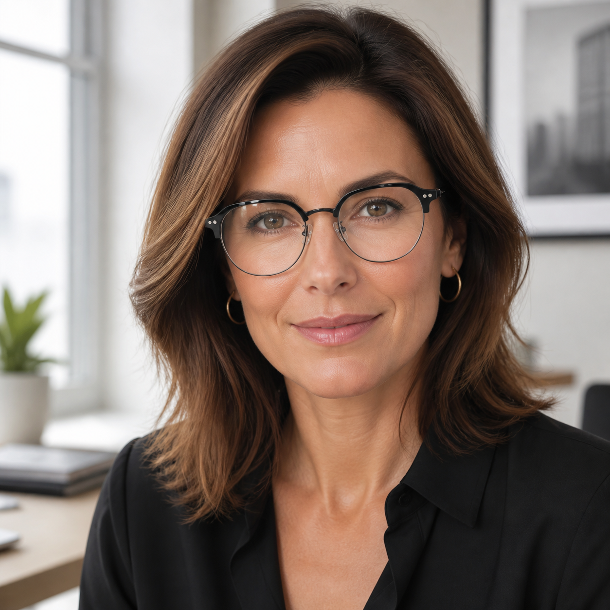 Adult model wearing Black Intellectual Vintage Semi-Rimmed Eyeglasses, lifestyle view 2