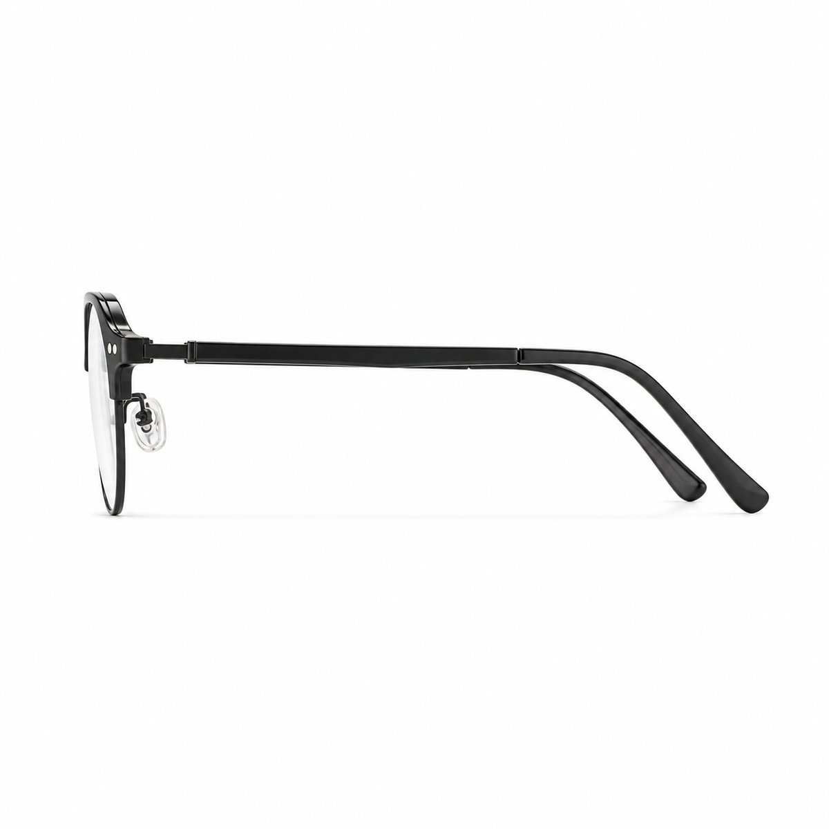 Black Intellectual Vintage Semi-Rimmed Eyeglasses, true side-profile product view
