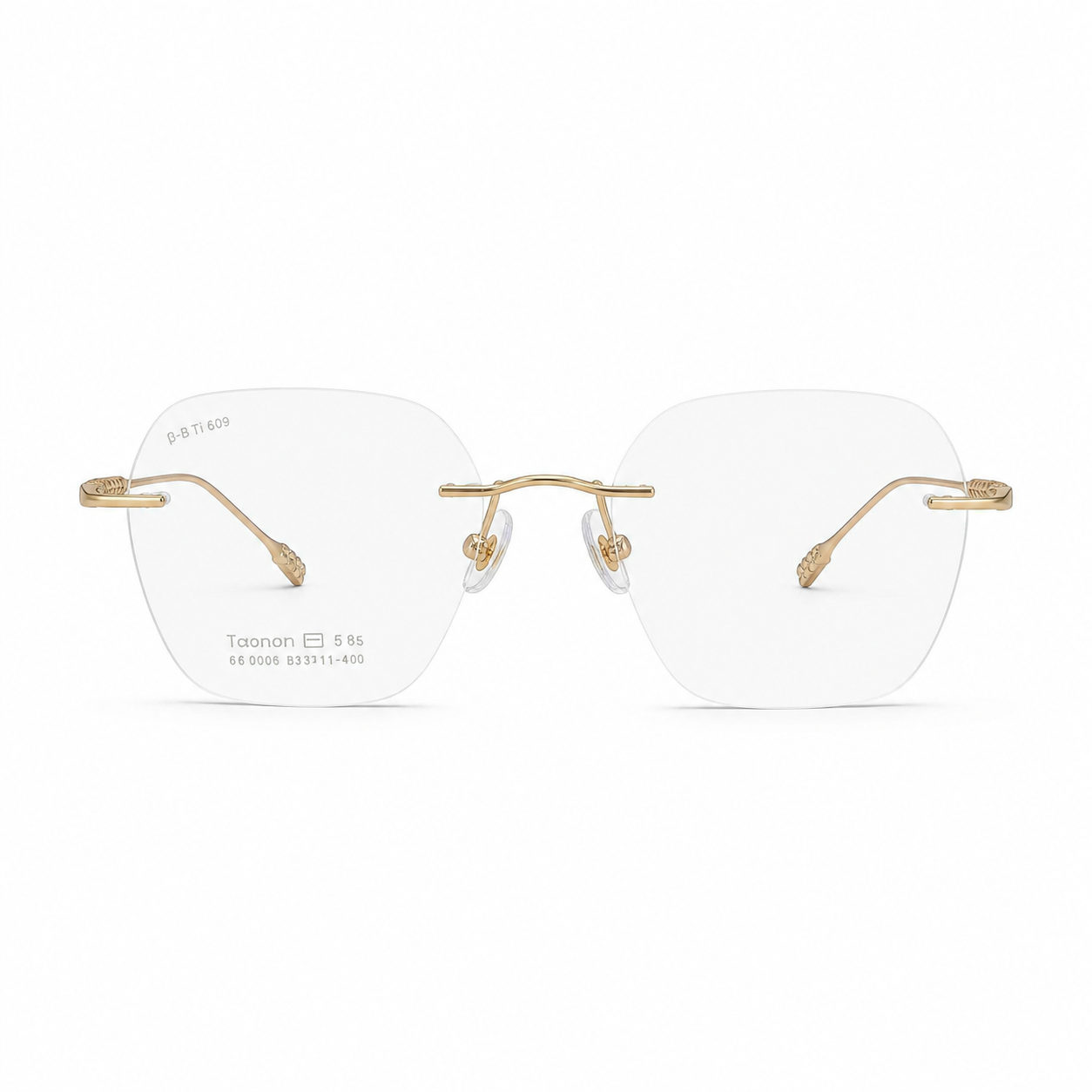 Gold Unisex Pure Titanium Rimless Soft-Square Glasses, clean front product view