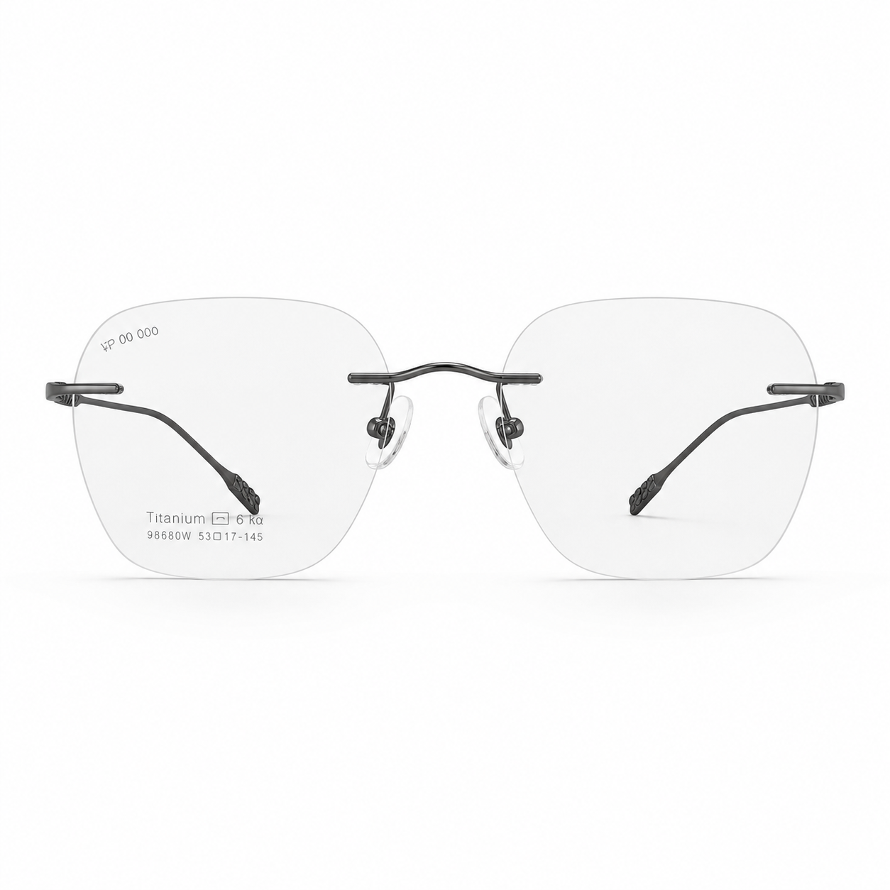 Gunmetal Unisex Pure Titanium Rimless Soft-Square Glasses, clean front product view
