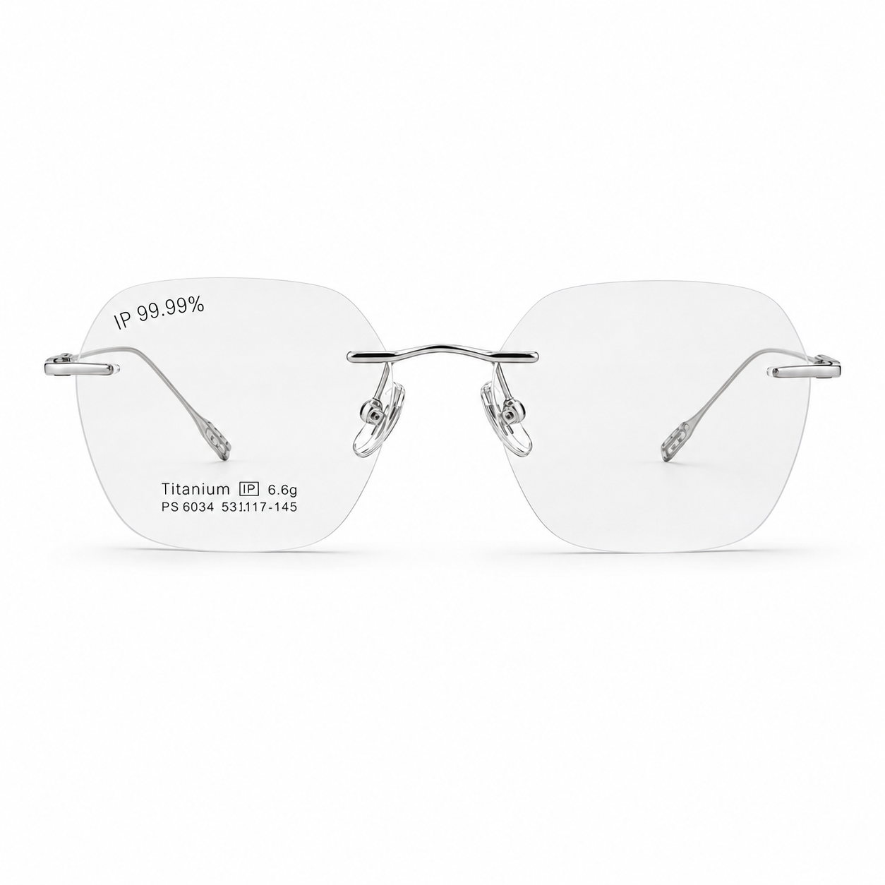 Silver Unisex Pure Titanium Rimless Soft-Square Glasses, clean front product view