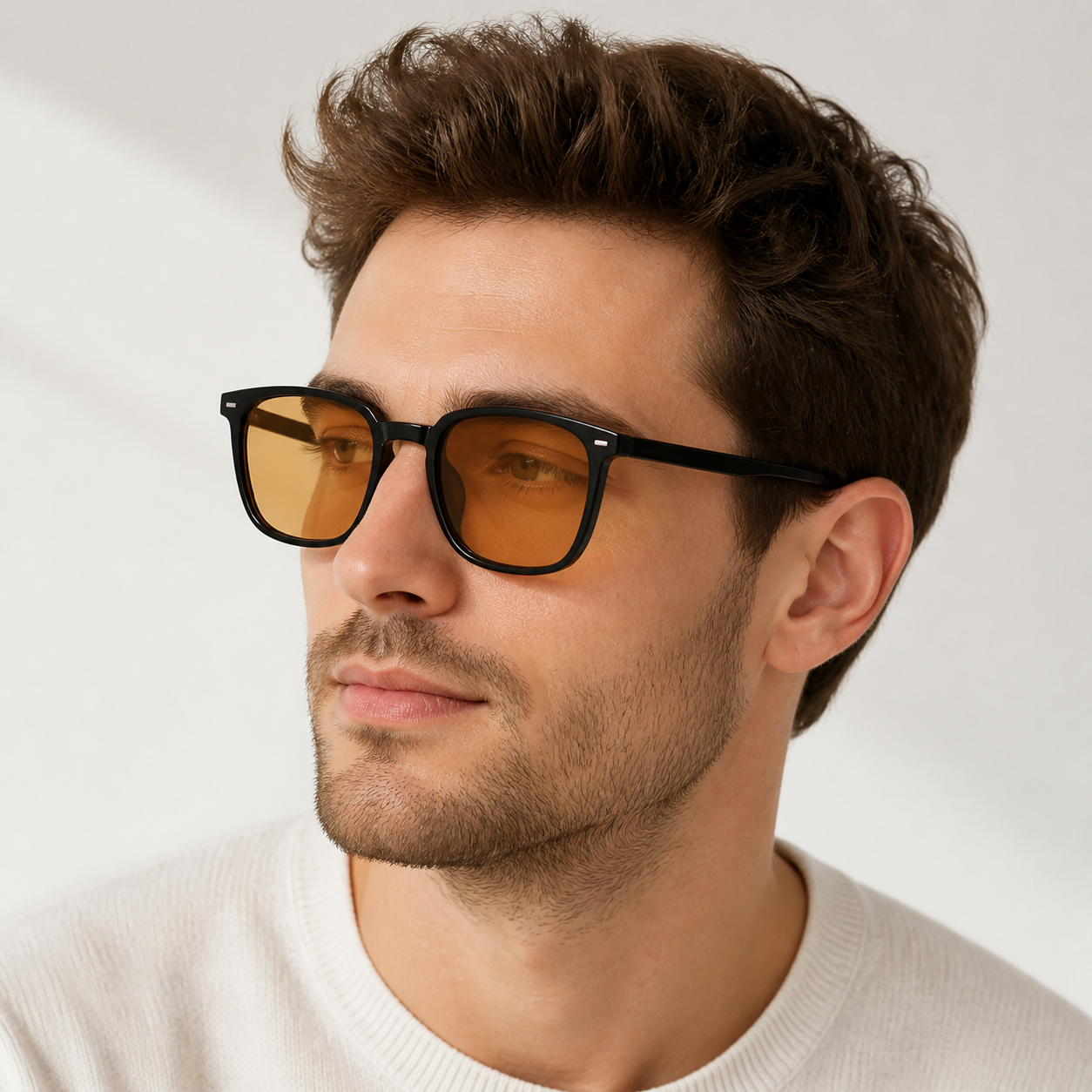 Men’s Amber Brown sunglasses worn by an adult White man