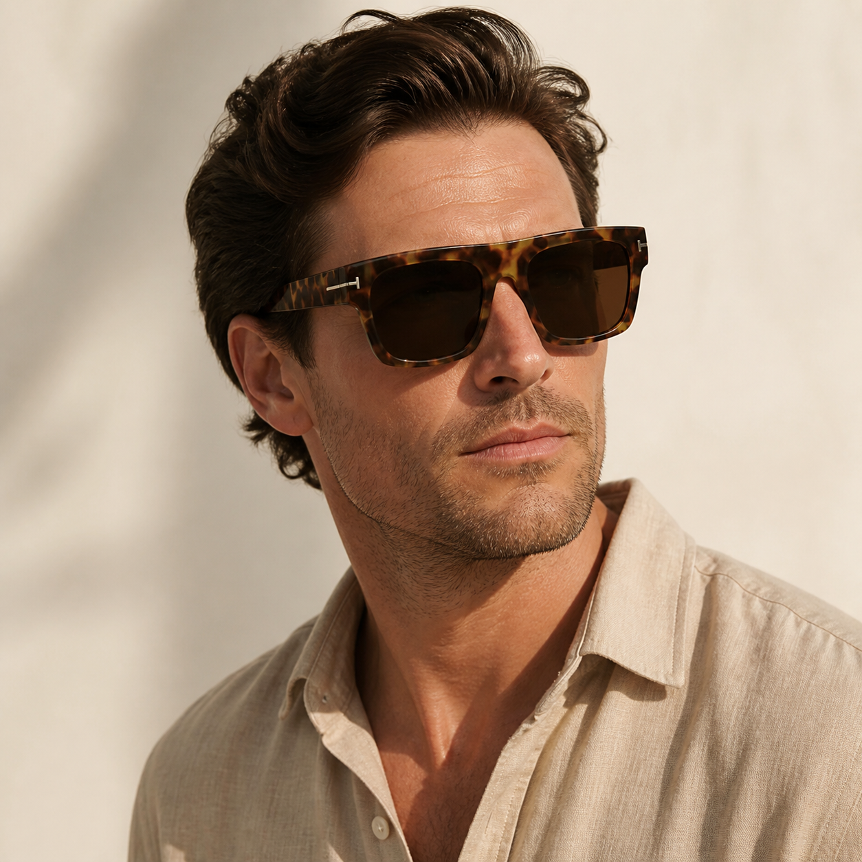 Adult model wearing Tortoise Shell Men’s Grey Oversized Driving Anti-Glare UV400 Sunglasses, lifestyle view 1