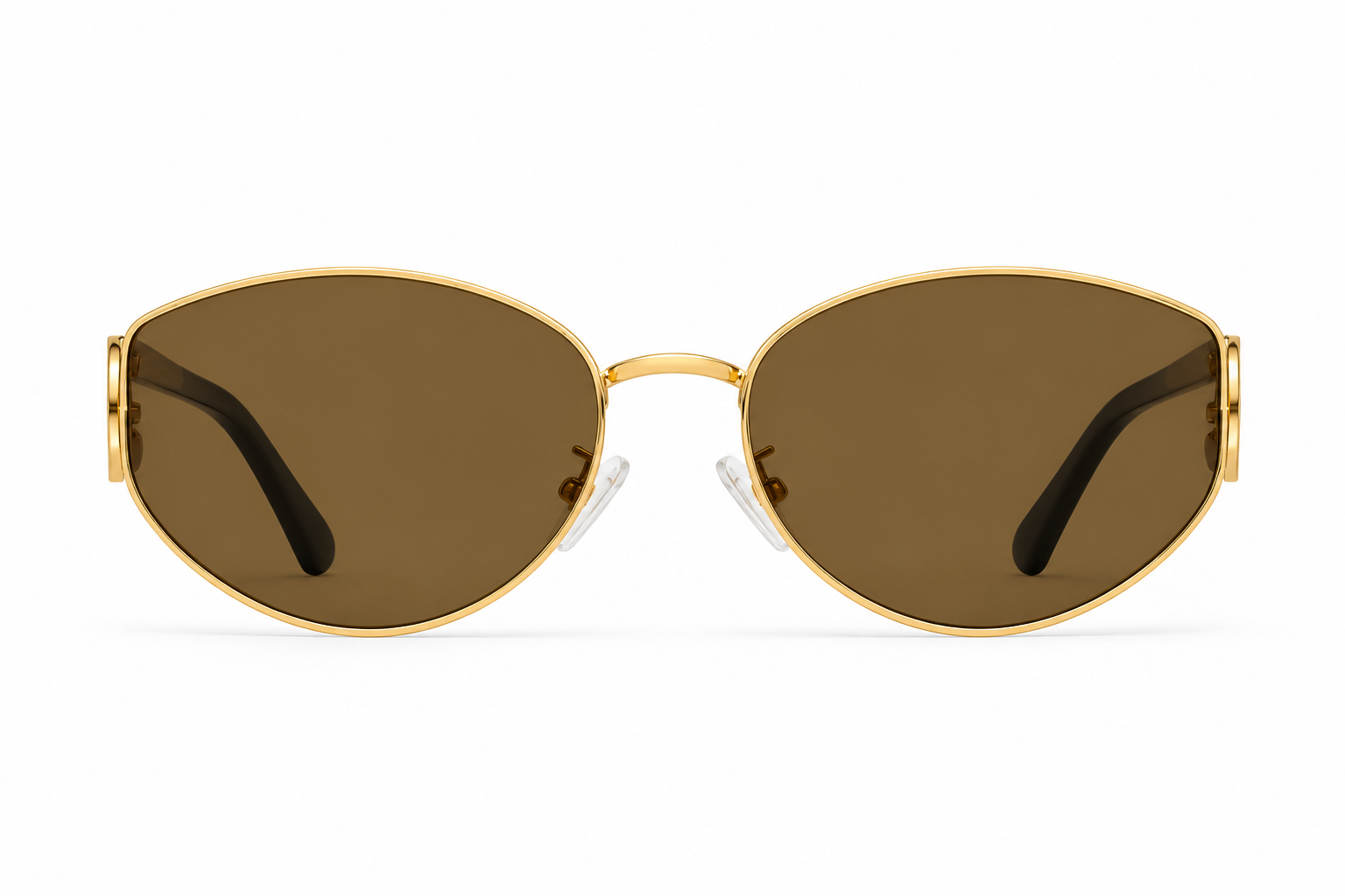 Gold women's metal tea cat-eye UV400 sunglasses, front product view