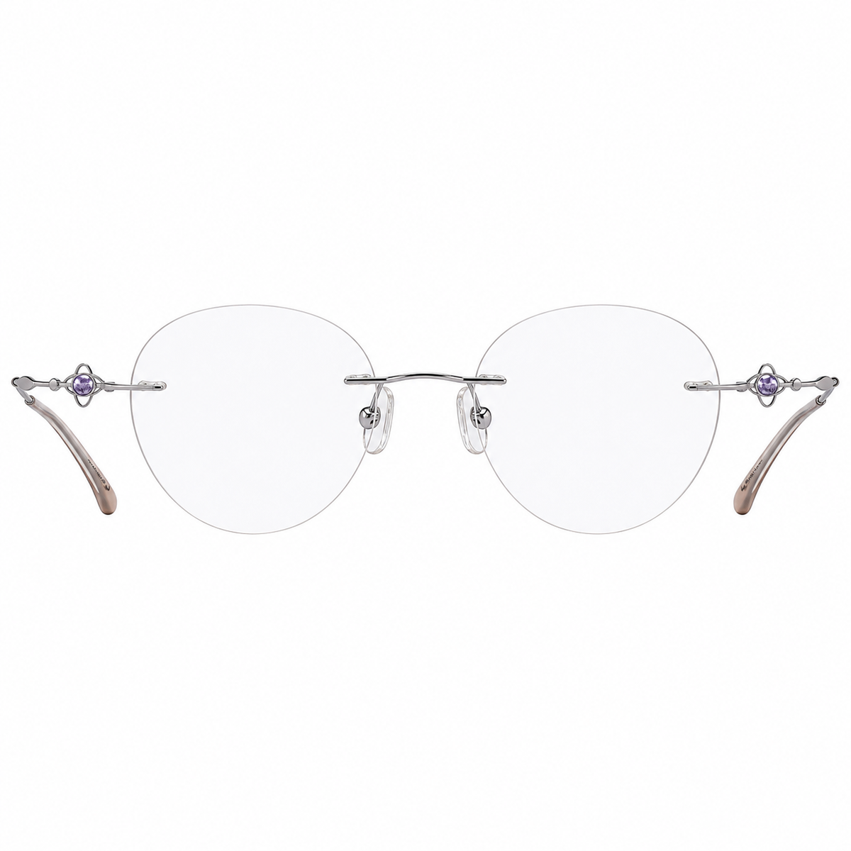 Silver Women's Titanium Rimless Rounded Cat-Eye Glasses, clean front product view