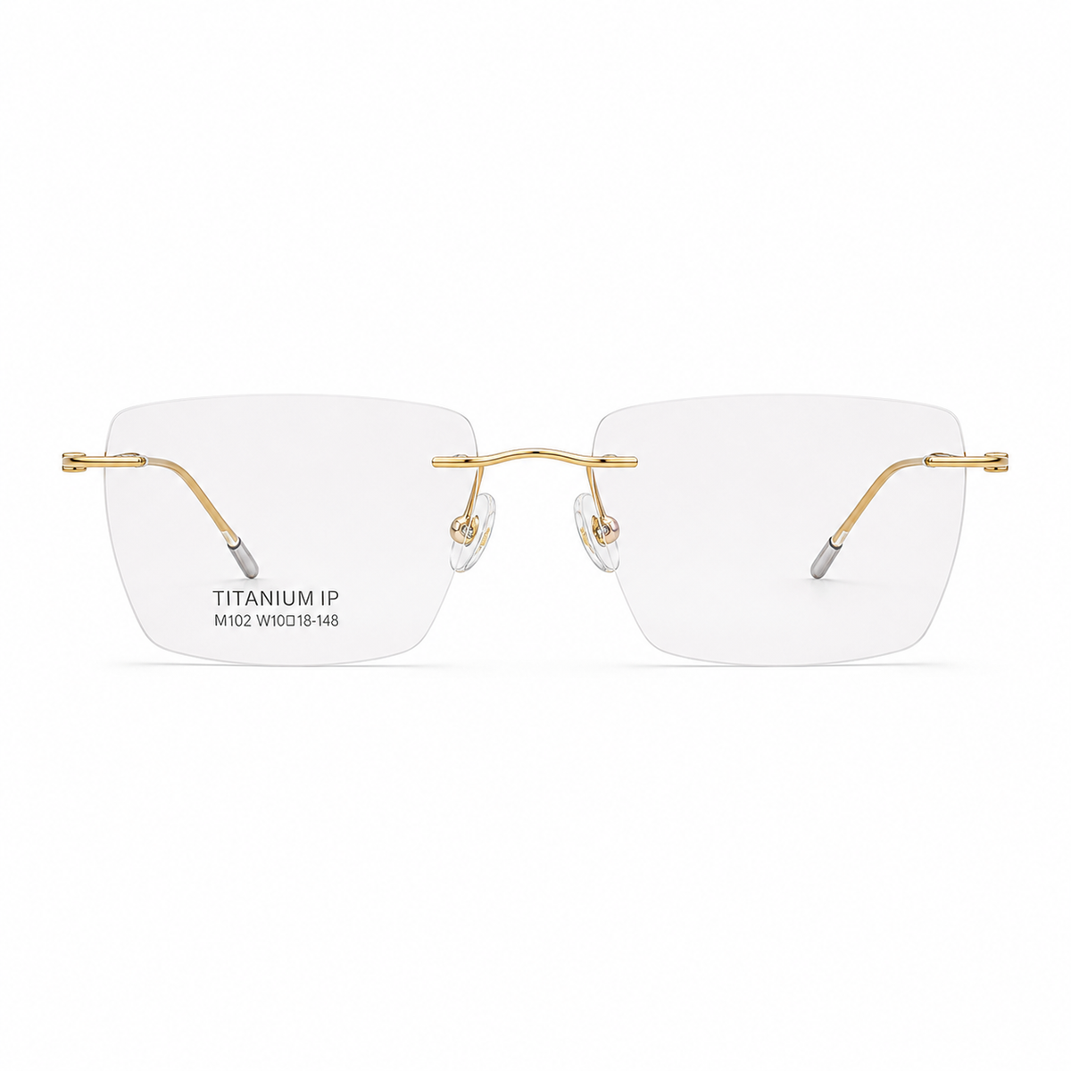 Gold Unisex Pure Titanium Rimless Rectangle Glasses, clean front product view