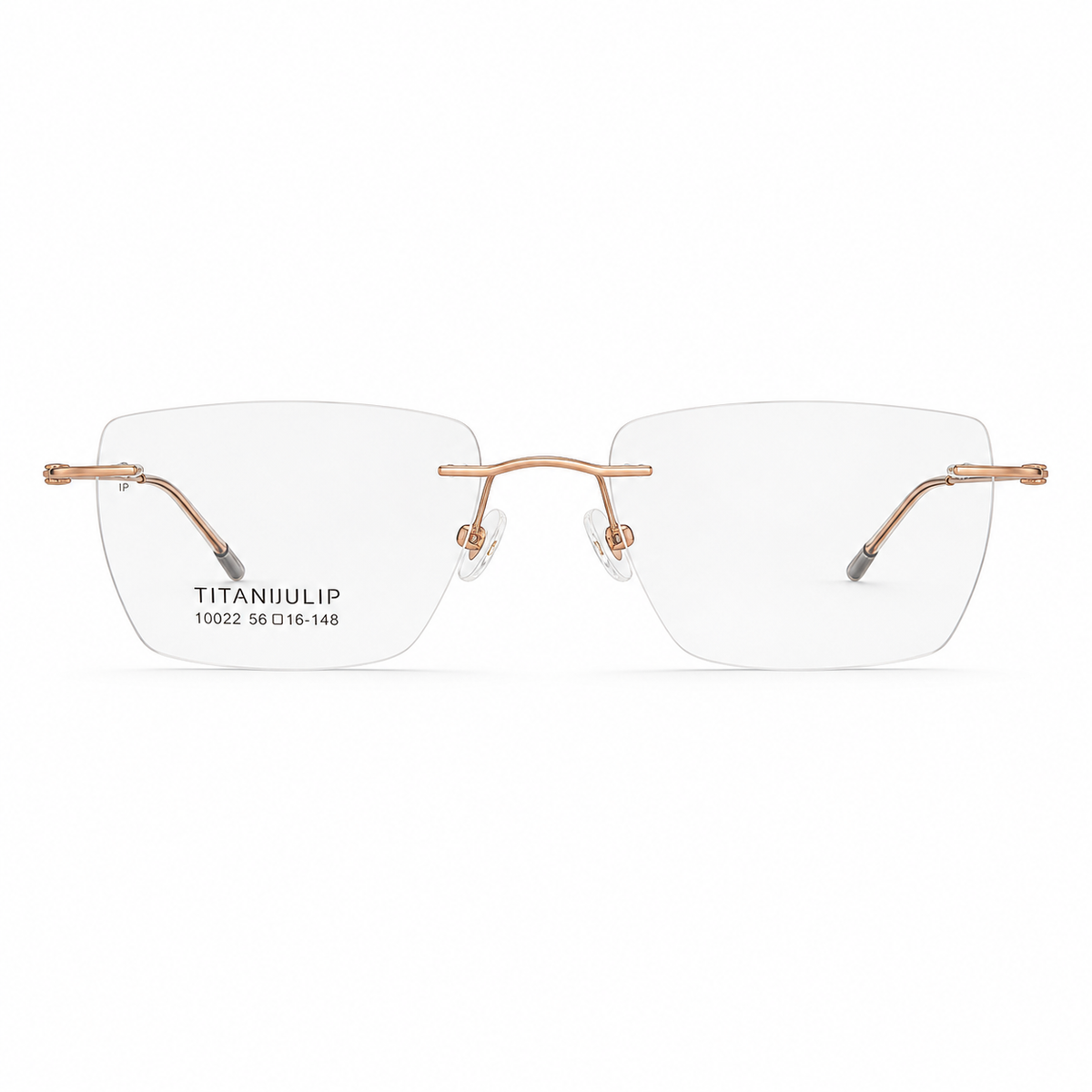 Rose Gold Unisex Pure Titanium Rimless Rectangle Glasses, clean front product view