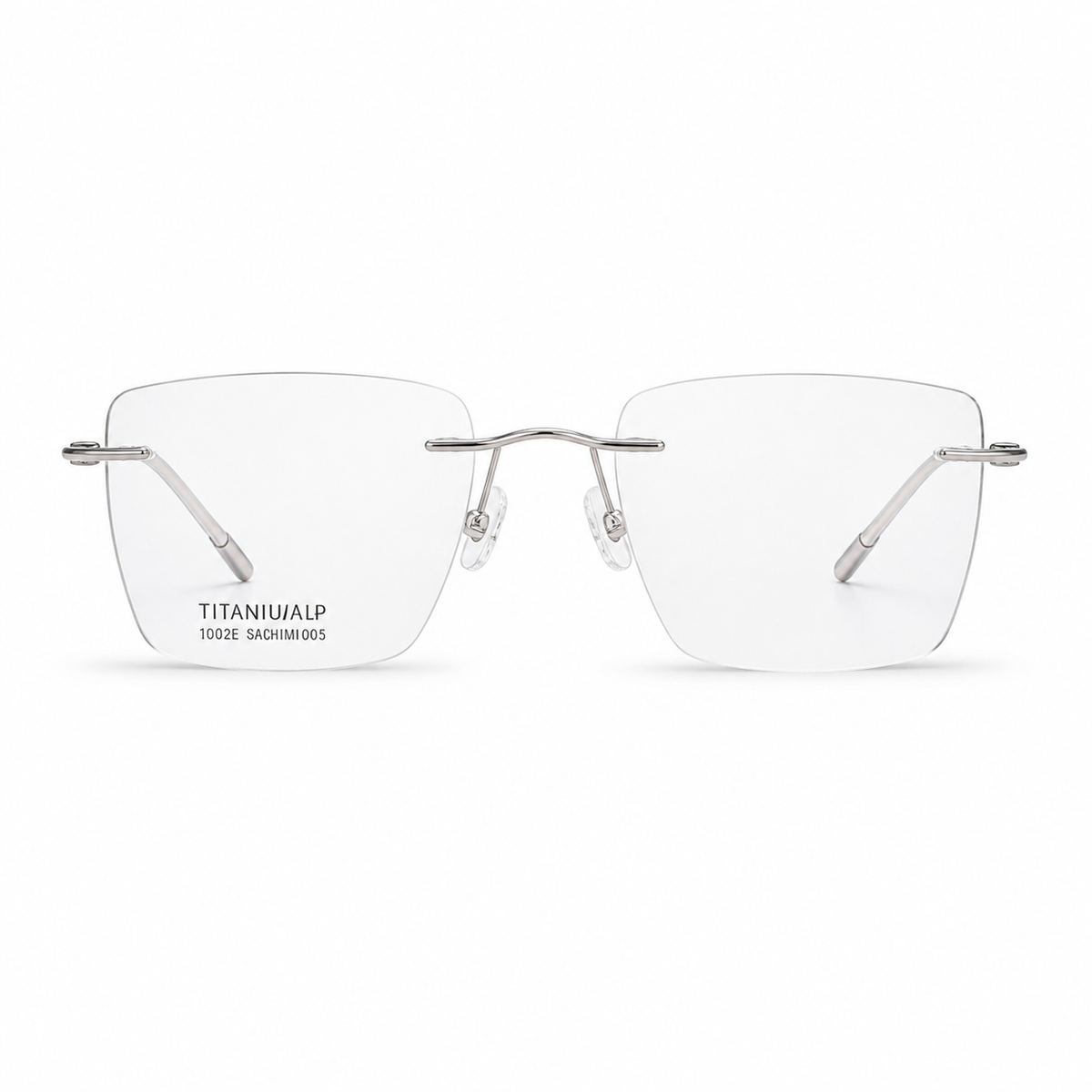 Silver Unisex Pure Titanium Rimless Rectangle Glasses, clean front product view