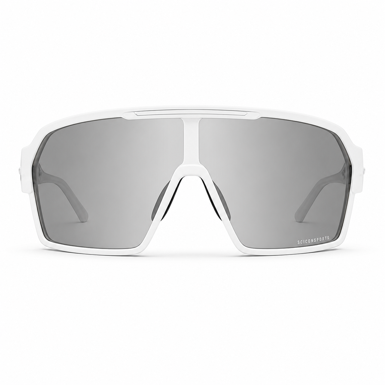 Matte White Frame/Photochromic Grey Lens Unisex TR90 Photochromic Rectangle Cycling Glasses, clean front product view