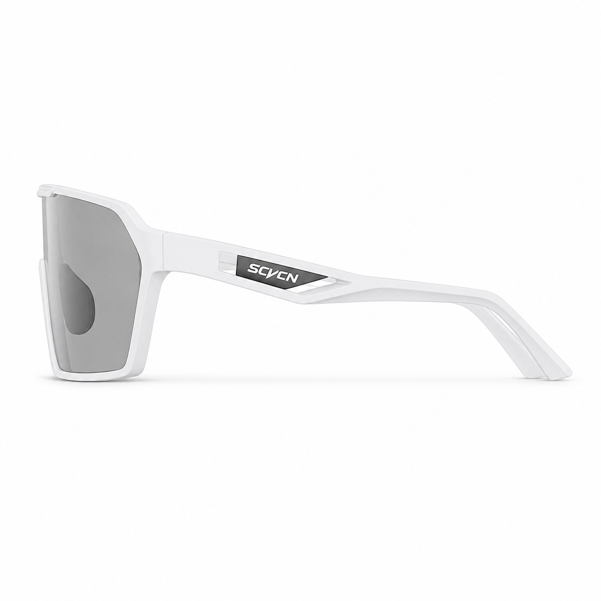 Matte White Frame/Photochromic Grey Lens Unisex TR90 Photochromic Rectangle Cycling Glasses, side temple product view