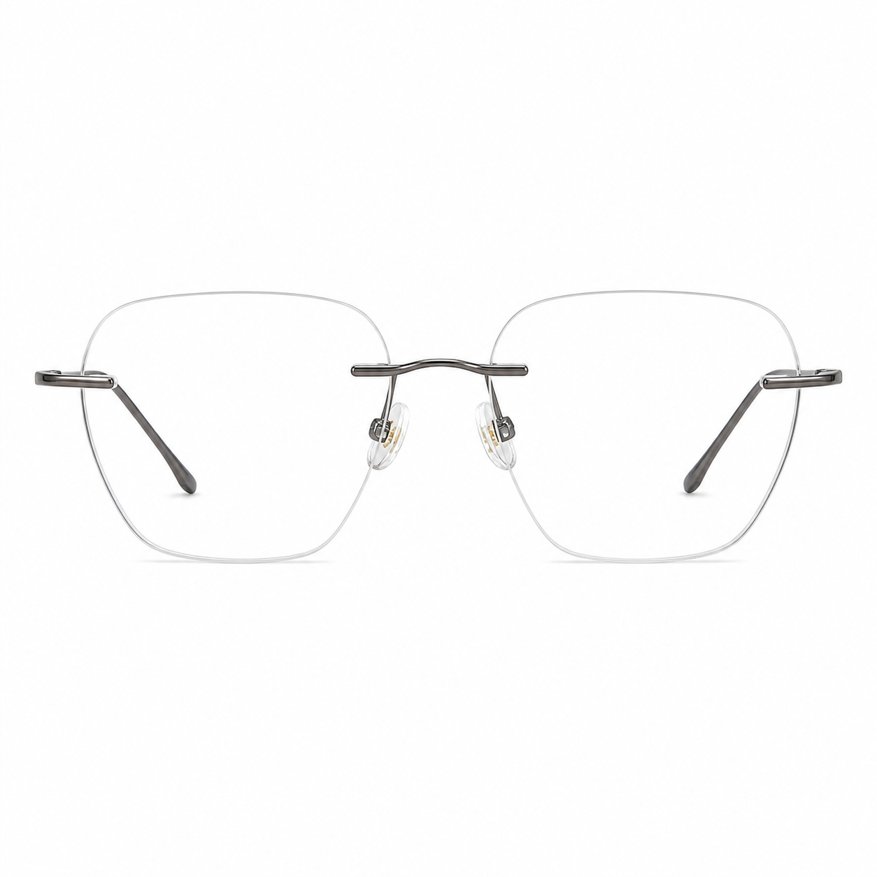 Gunmetal Unisex Geometric Pure Titanium Rimless Glasses, clean front view