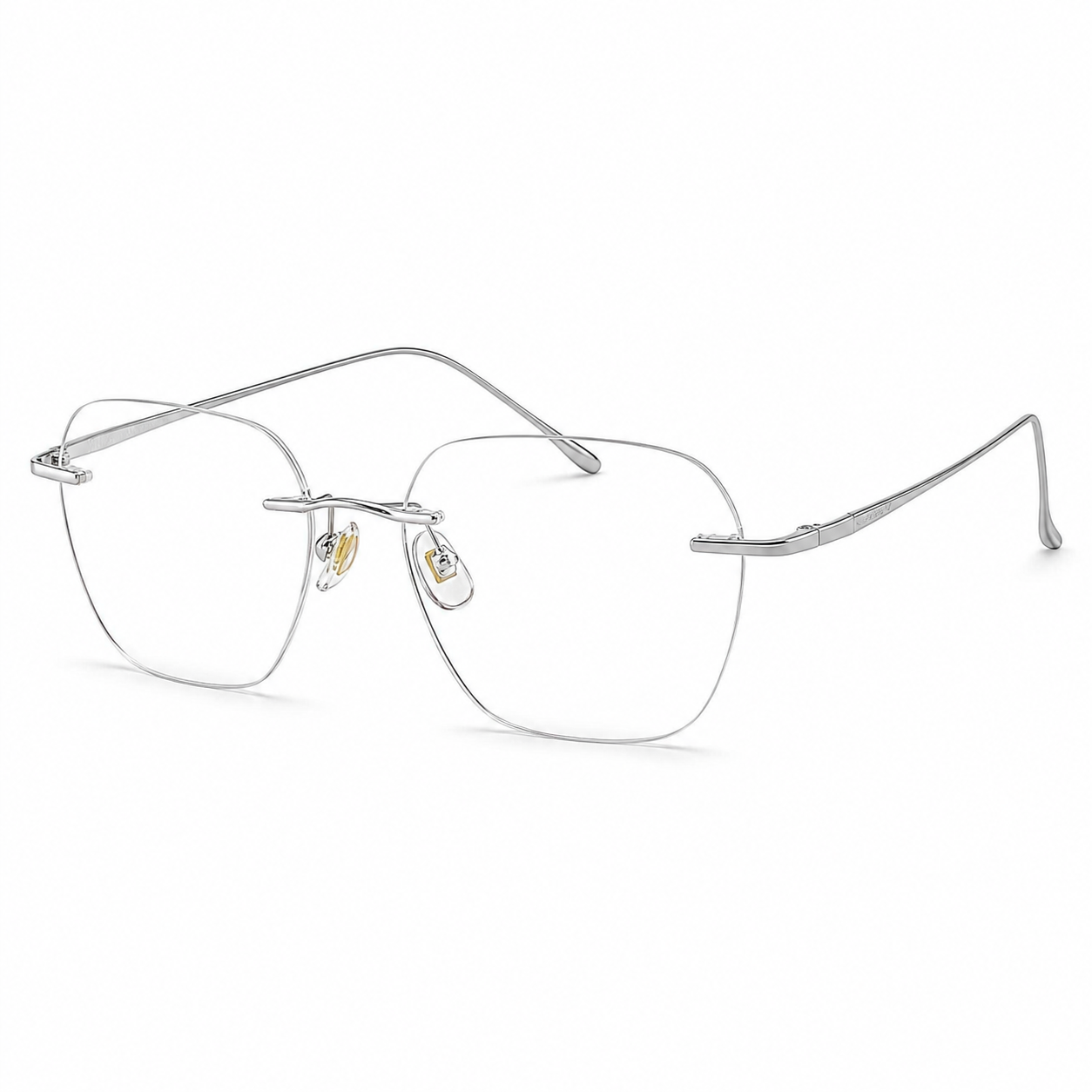 Silver Unisex Geometric Pure Titanium Rimless Glasses, 45-degree view