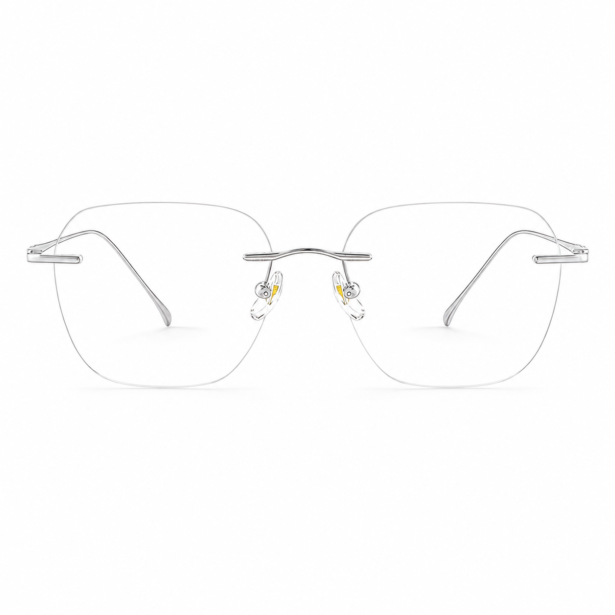 Silver Unisex Geometric Pure Titanium Rimless Glasses, clean front view