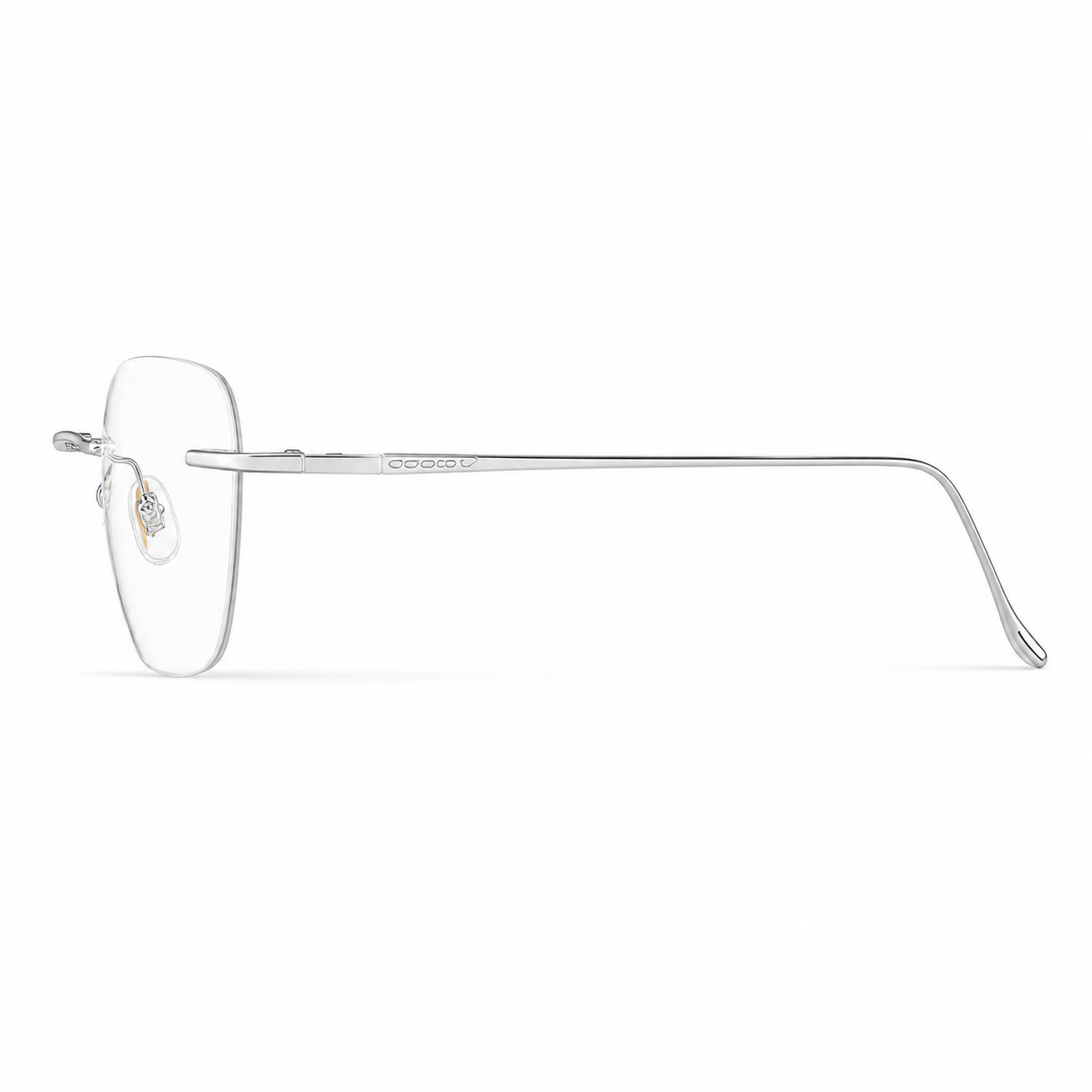 Silver Unisex Geometric Pure Titanium Rimless Glasses, side temple view