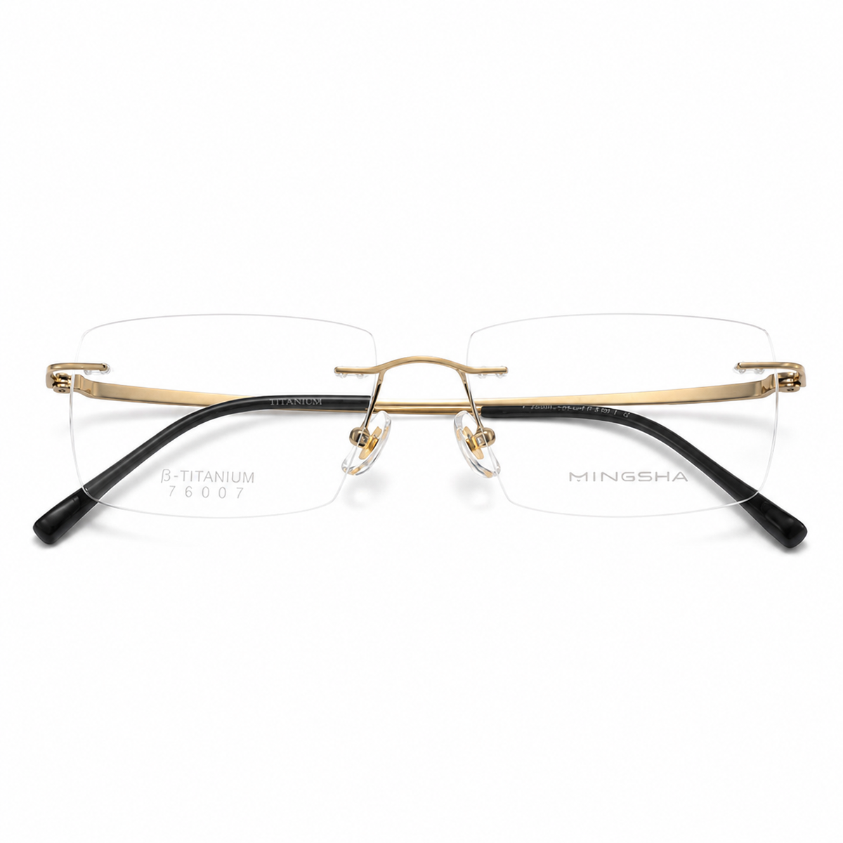 Gold Men's Semi-Titanium Rimless Rectangular Glasses, clean front product view
