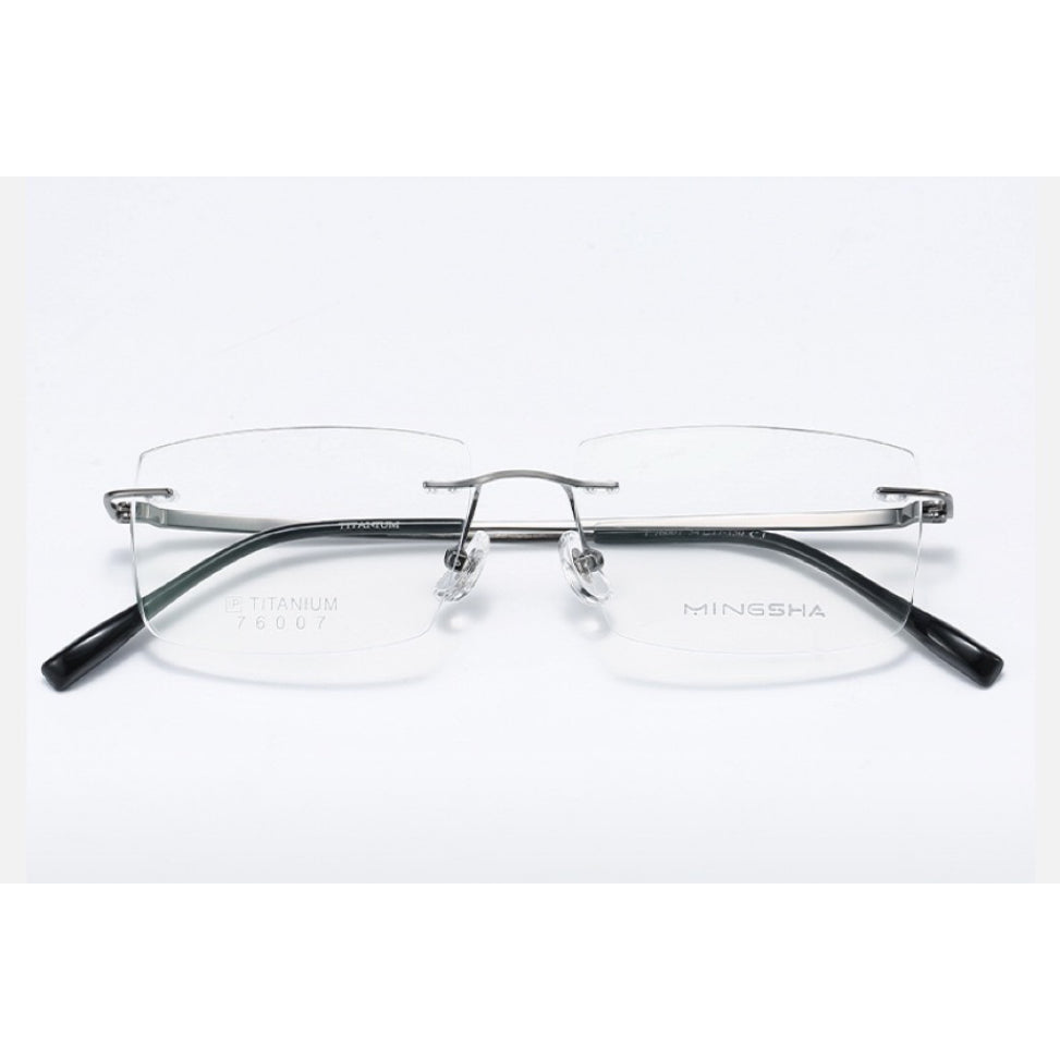 Gunmetal Men's Semi-Titanium Rimless Rectangular Glasses, clean front product view