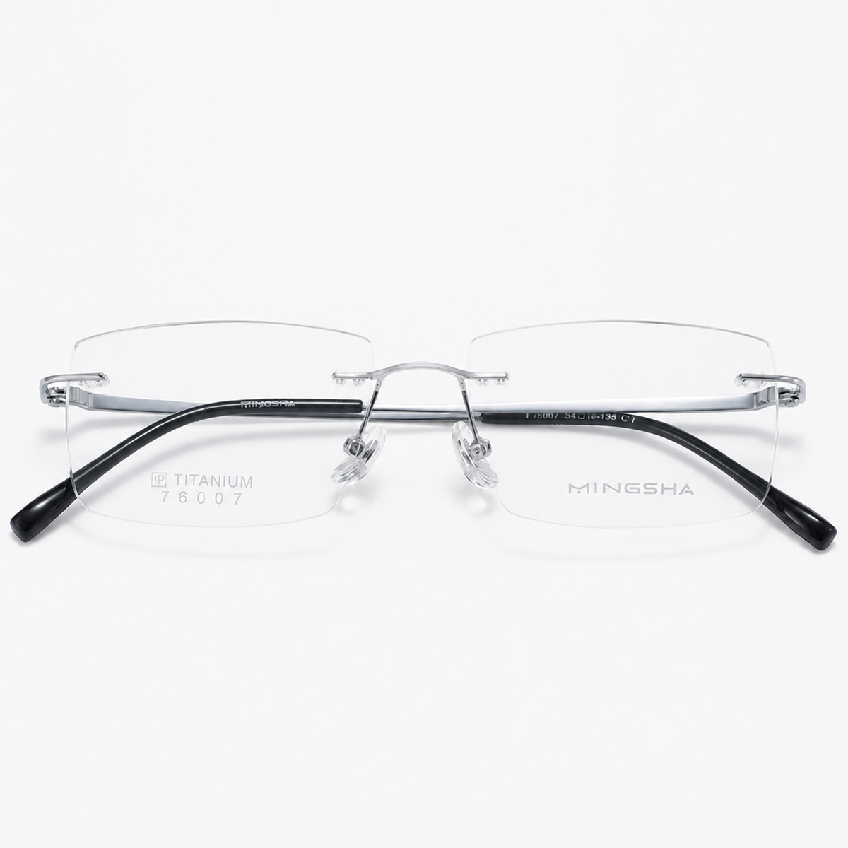 Silver Men's Semi-Titanium Rimless Rectangular Glasses, clean front product view