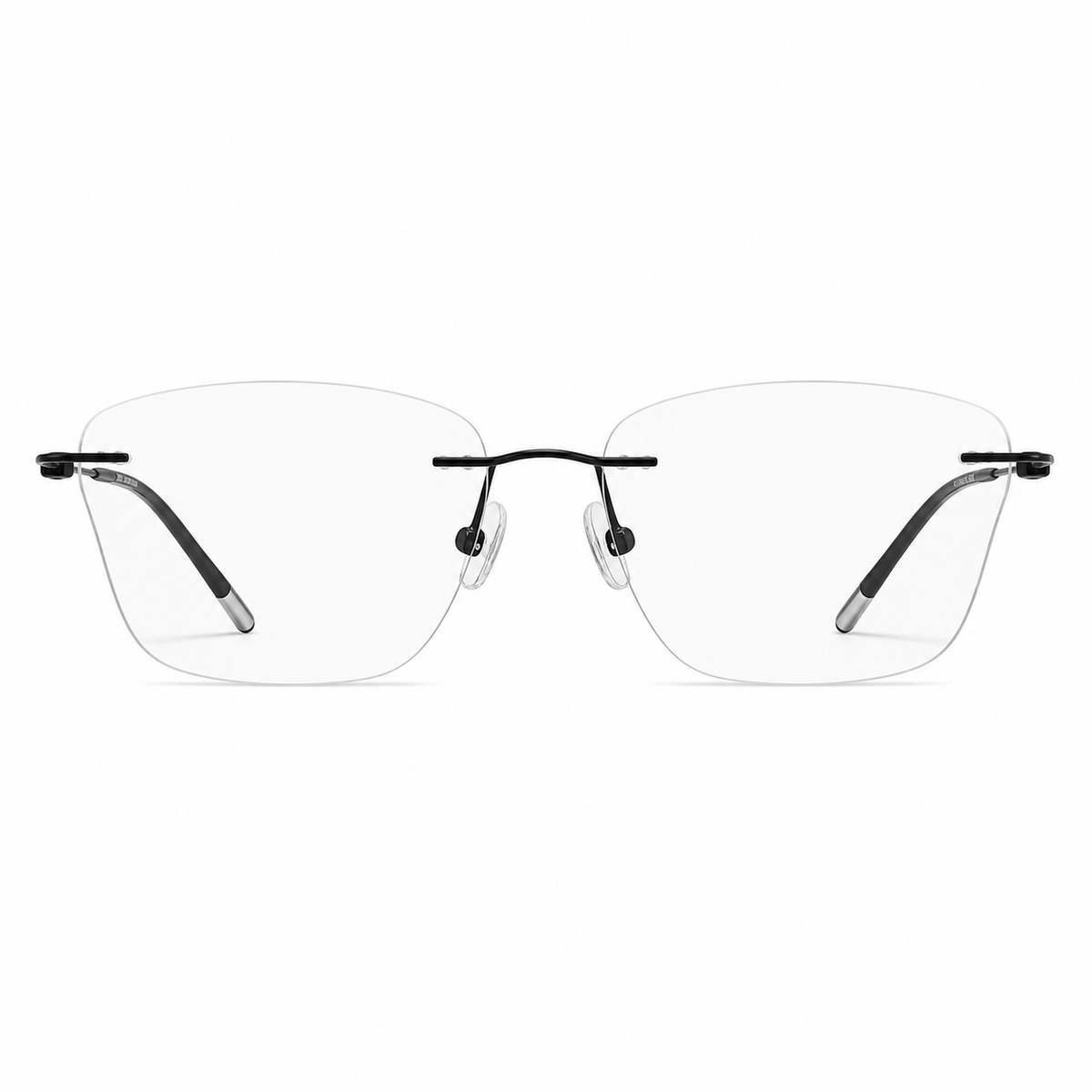Black Women's Rectangular Pure Titanium Rimless Glasses, clean front view