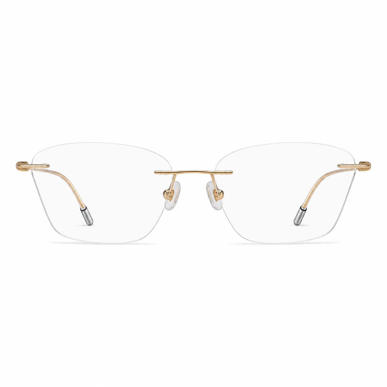 Gold Women's Rectangular Pure Titanium Rimless Glasses, clean front view